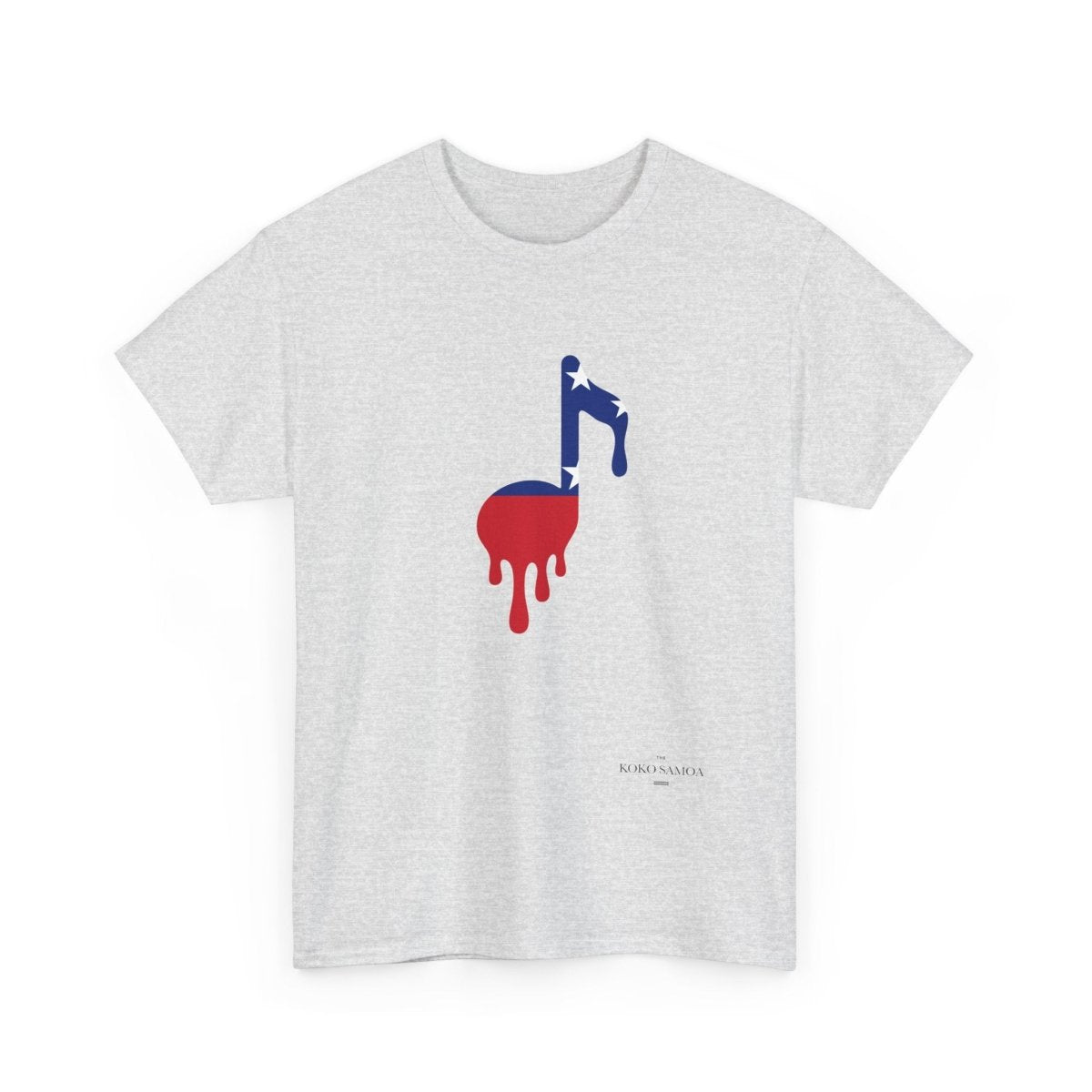 Unisex heavy T-shirt by The Print Bar featuring Samoan note design in ash color, ideal for casual wear.