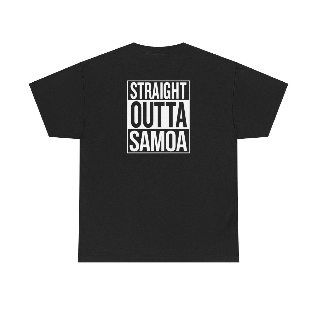 Black unisex heavy tee from The Print Bar featuring "Straight Outta Samoa" graphic, ideal for casual wear in AU/NZ.