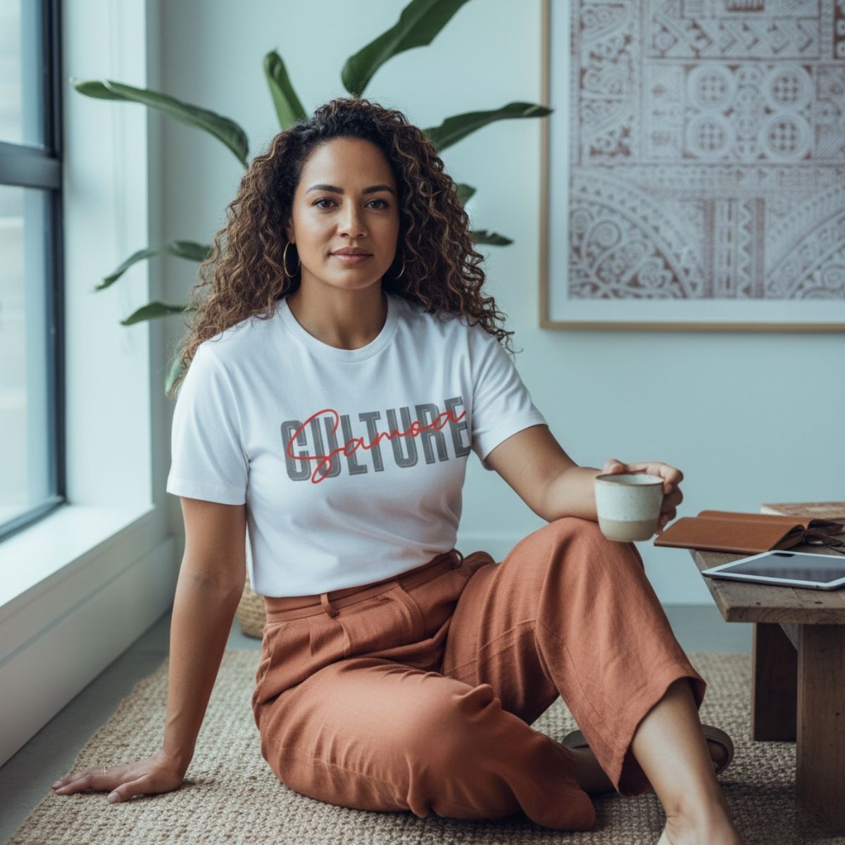 Soft unisex Samoa Culture T-shirt, featuring a comfortable fit and Samoa-inspired design in army green.