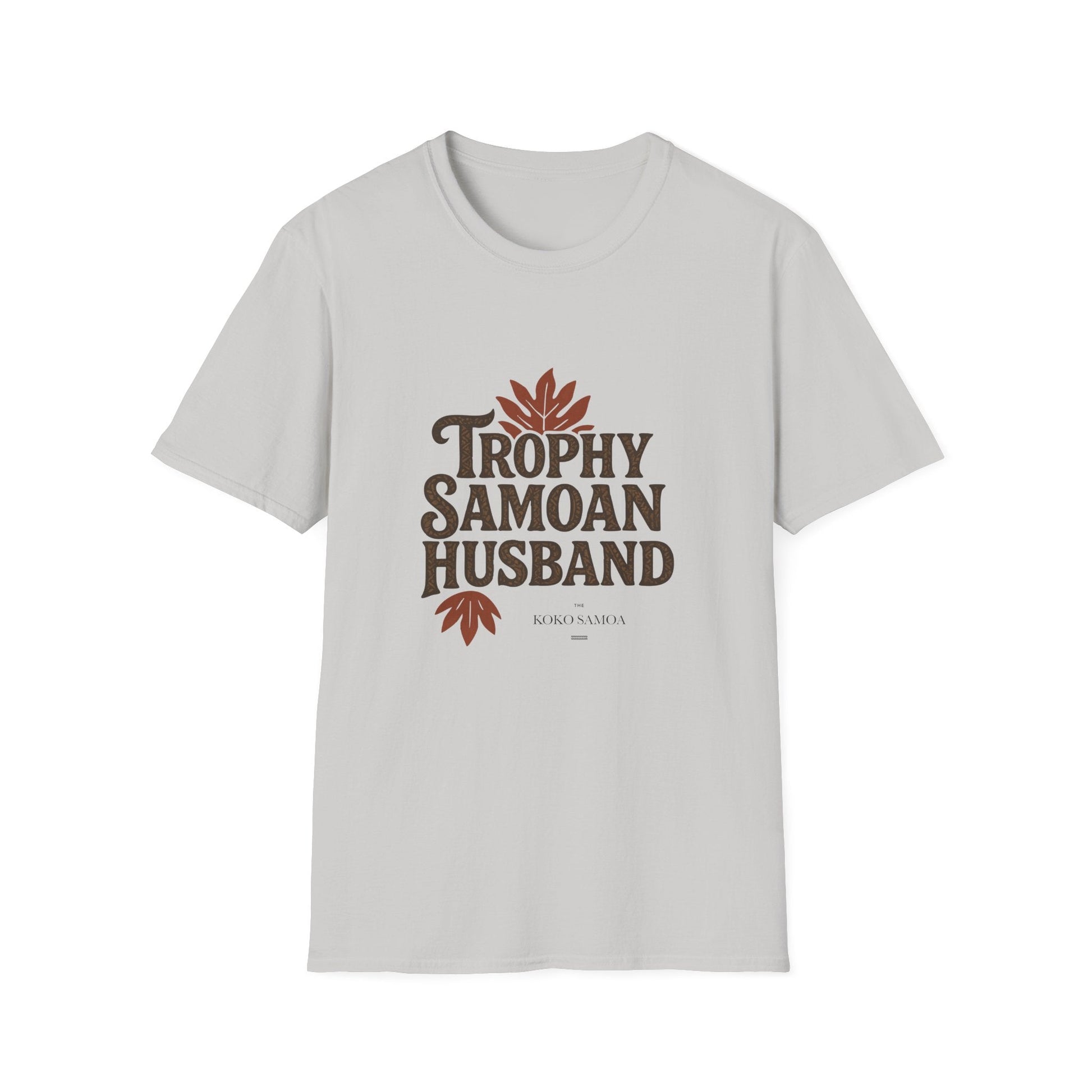 Charcoal unisex soft men's T-shirt featuring Trophy Samoan Husband, casual and comfortable fit.
