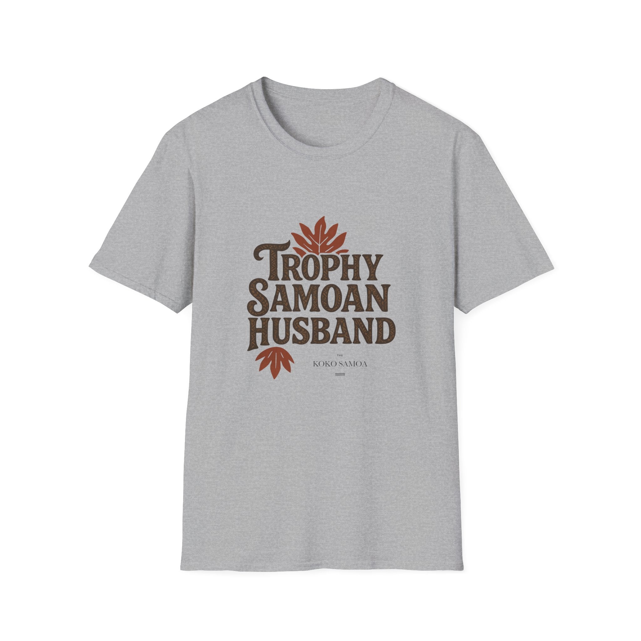 Charcoal unisex soft men's tee featuring Trophy Samoan Husband design, casual fit for AU/NZ.