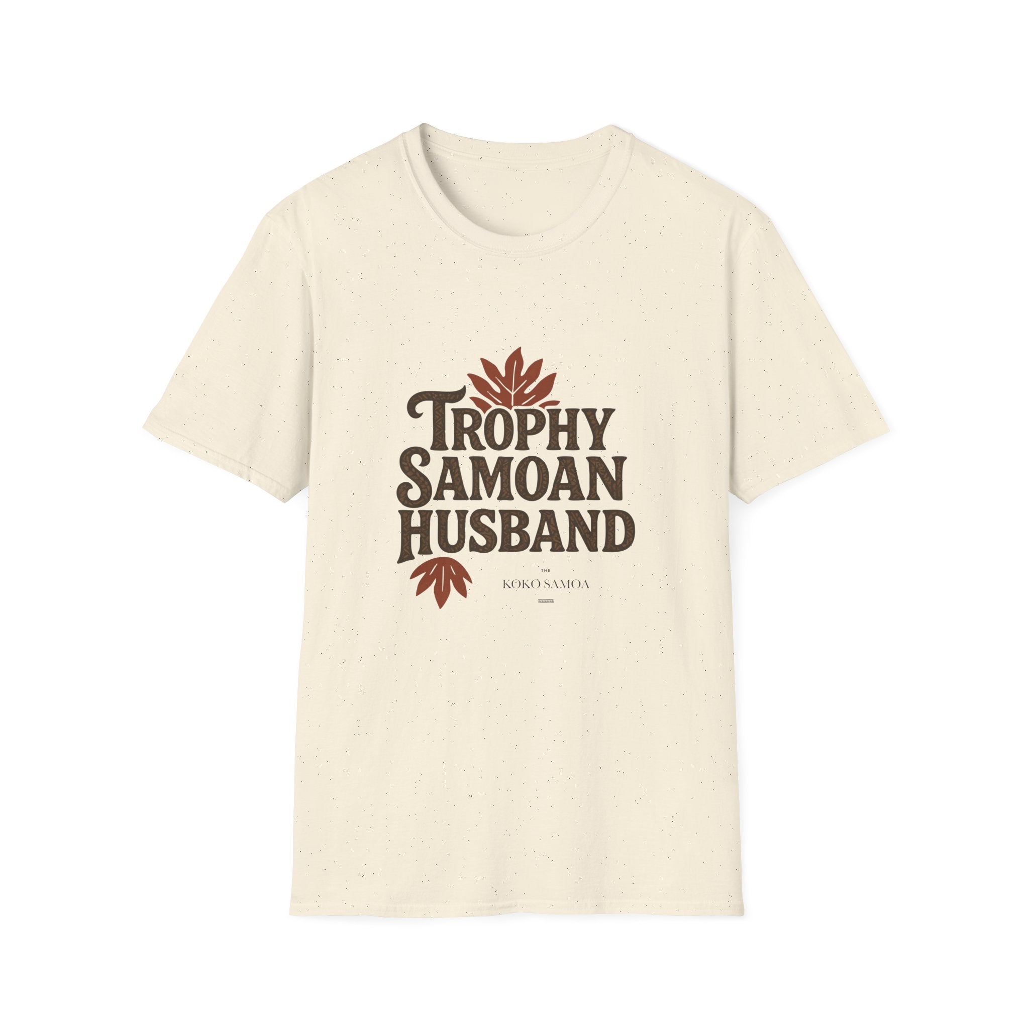 Charcoal unisex soft men's tee featuring "Trophy Samoan Husband" design, casual fit, suitable for AU/NZ.