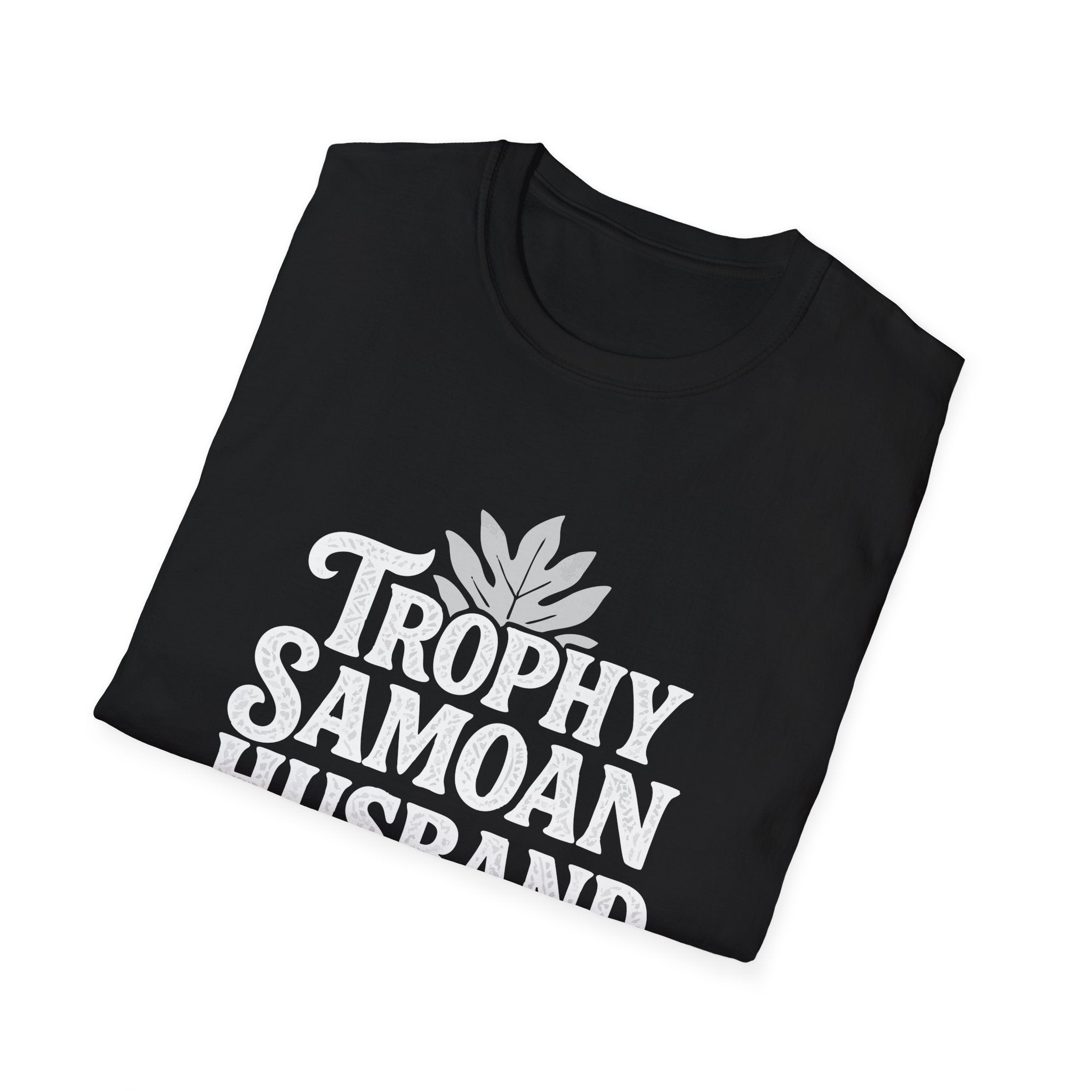 Charcoal unisex soft men's tee by The Print Bar featuring "Trophy Samoan Husband" print, perfect for casual wear.