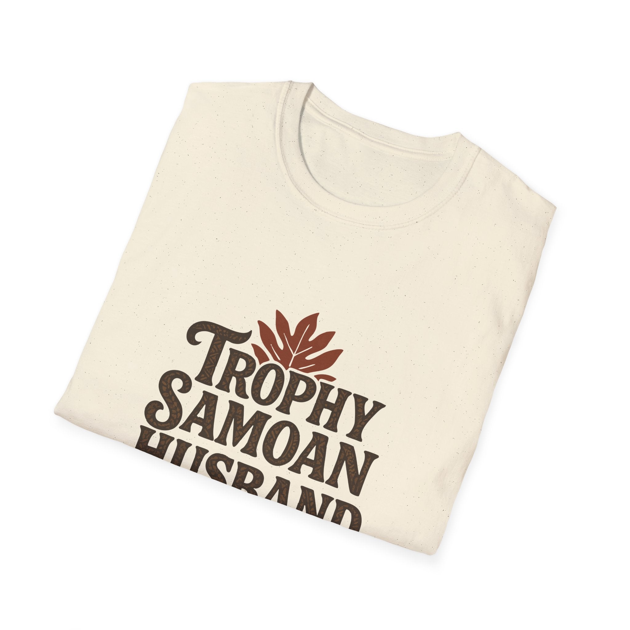 Charcoal unisex soft men's tee featuring "Trophy Samoan Husband" design, made by The Print Bar.
