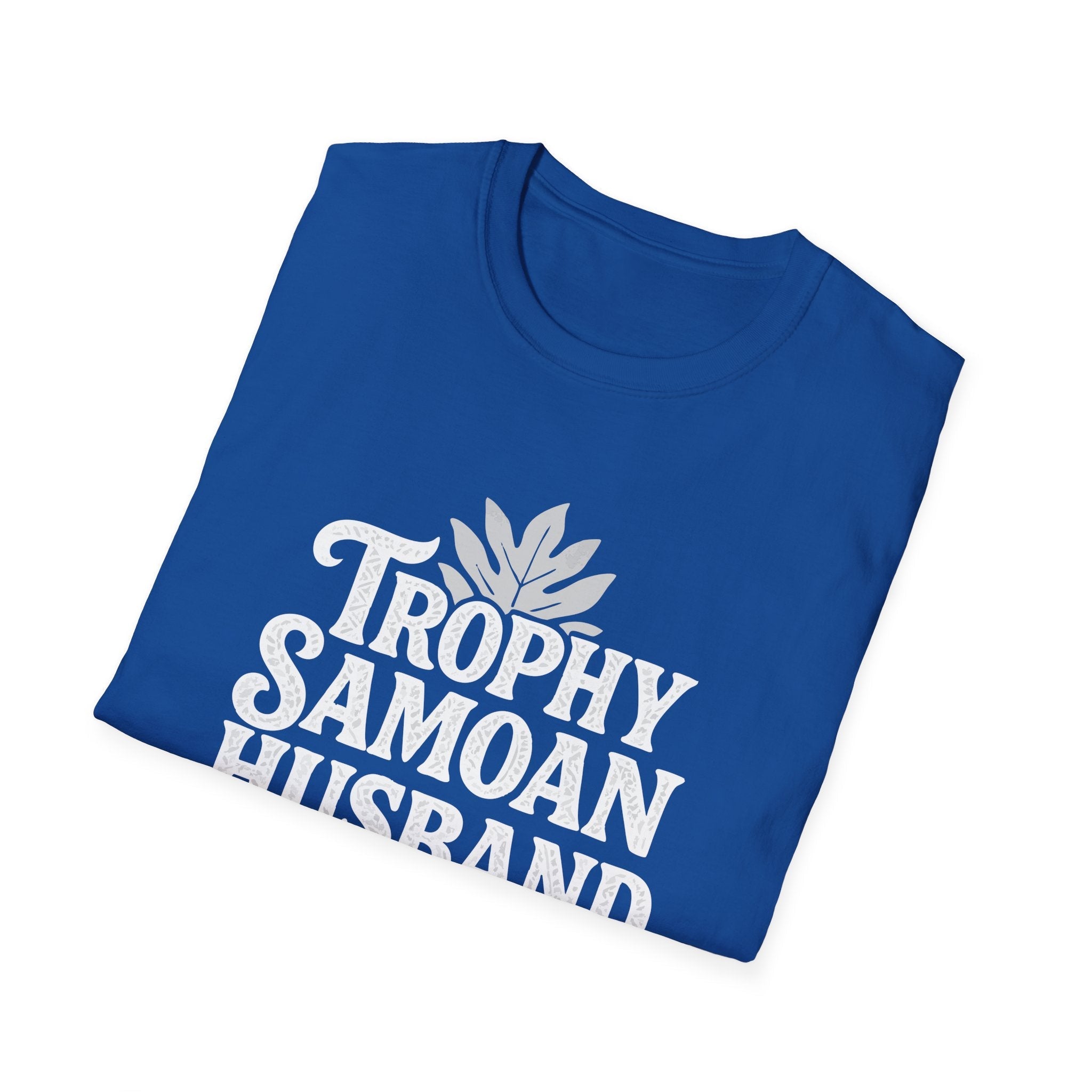 Charcoal unisex soft men's tee from The Print Bar featuring a Trophy Samoan Husband design, ideal for casual wear.