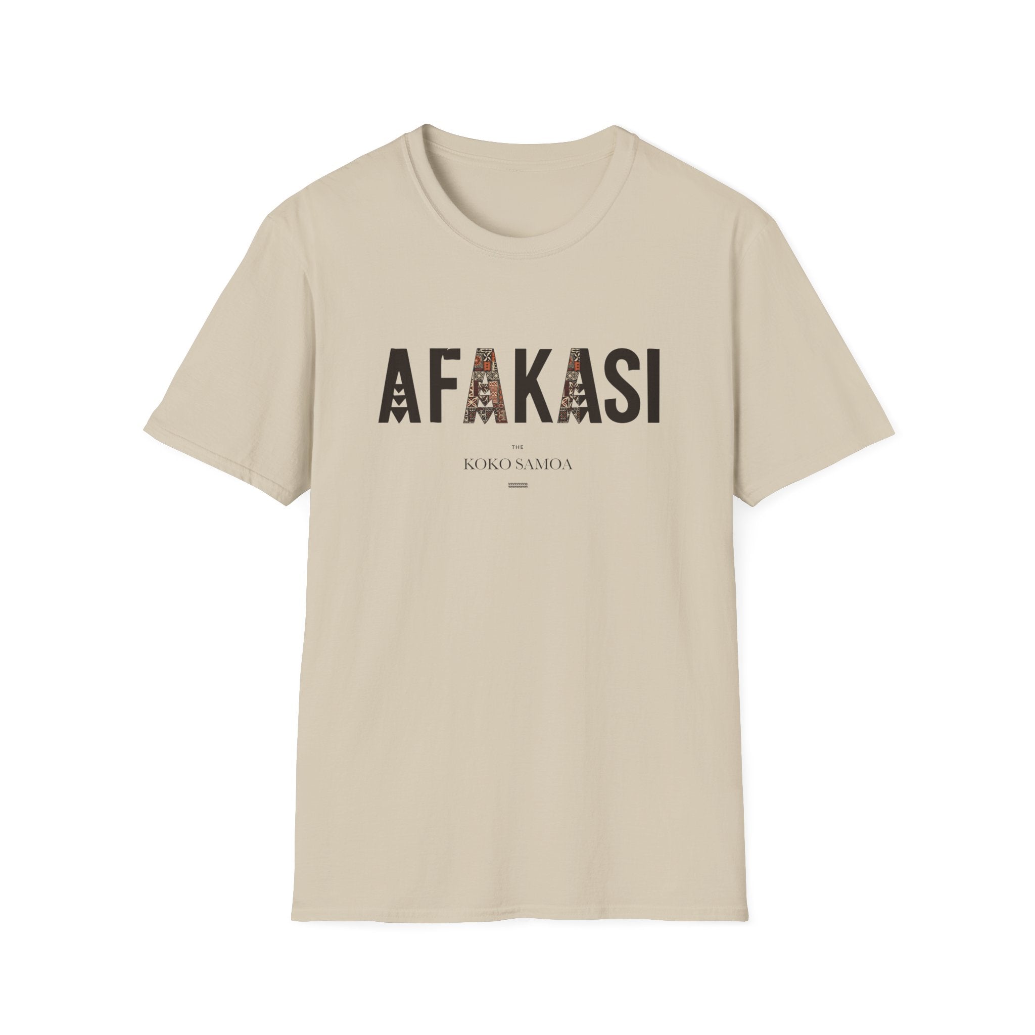 Charcoal unisex soft tee featuring the Afakasi design, perfect for casual wear in AU/NZ.