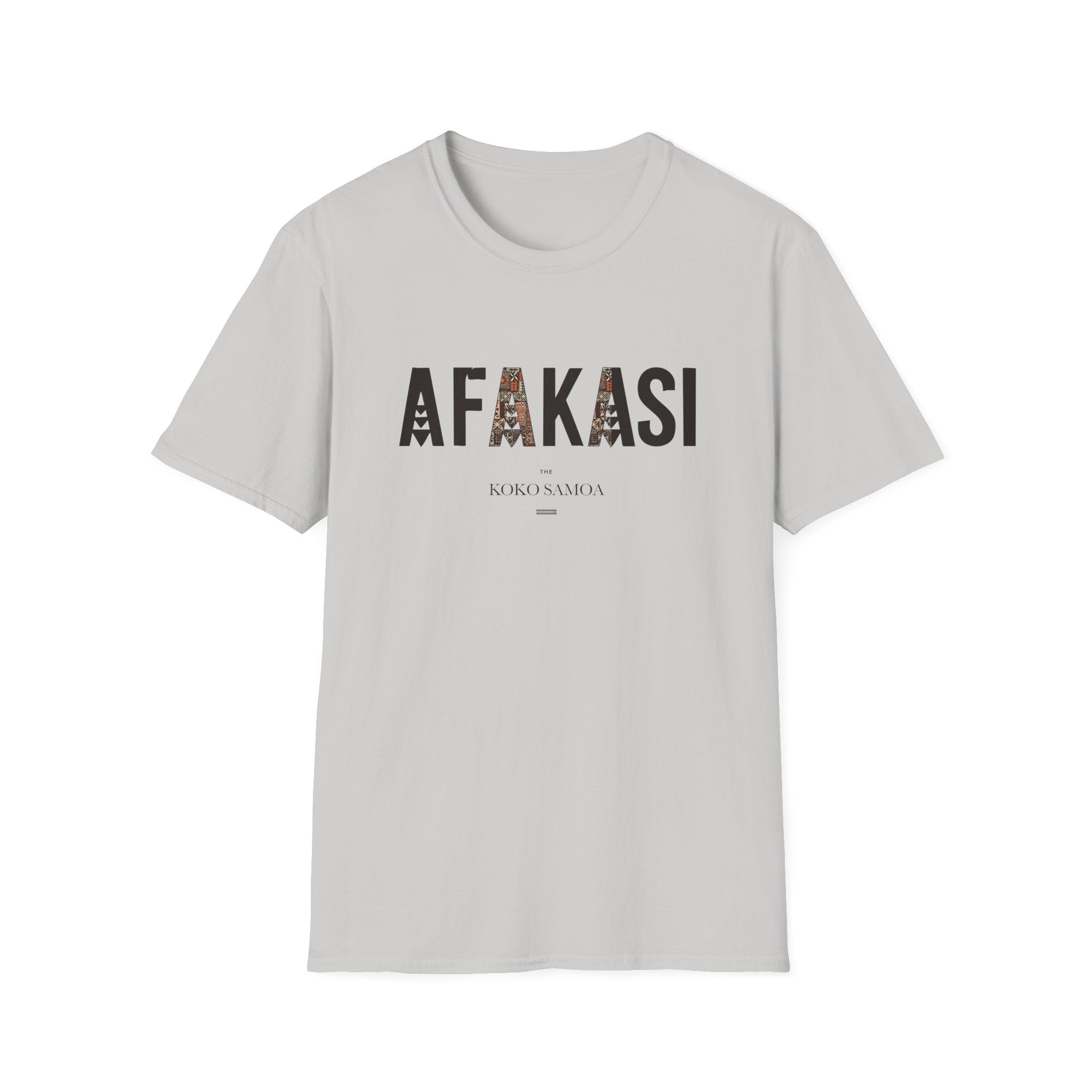 Charcoal unisex soft tee featuring the Afakasi design, made for comfortable wear in AU/NZ.