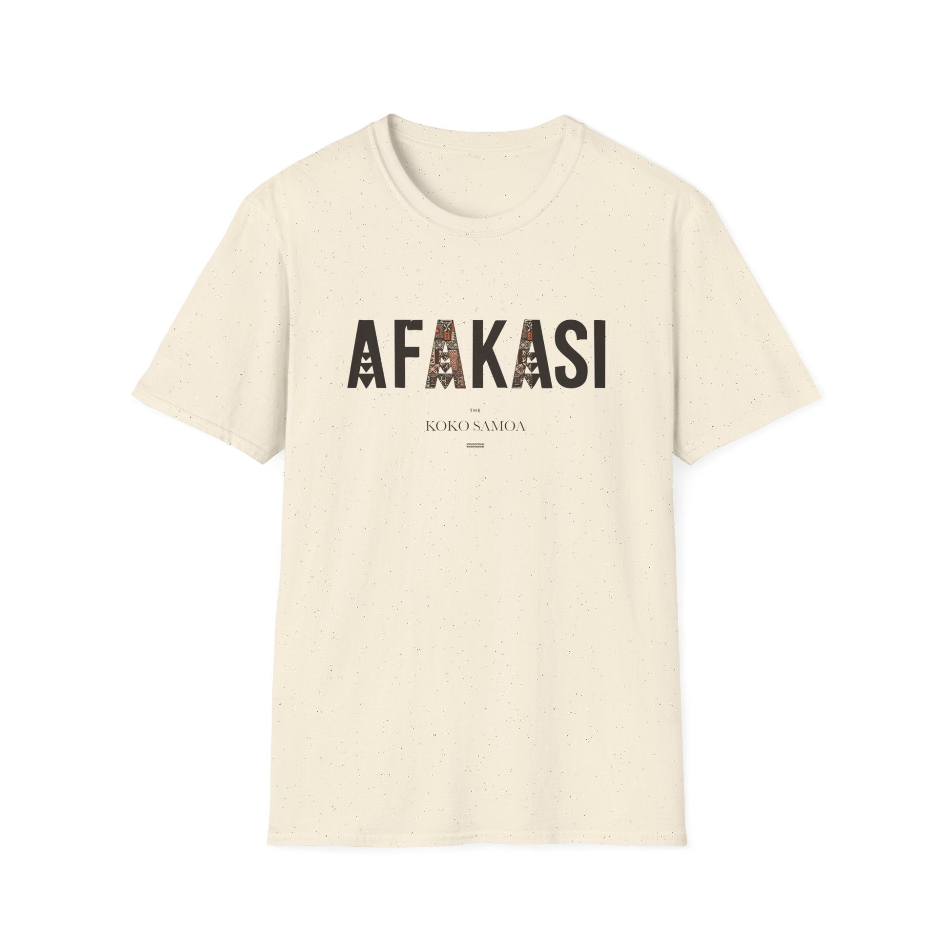 Charcoal soft unisex tee featuring the Afakasi design, casual and comfortable for everyday wear.