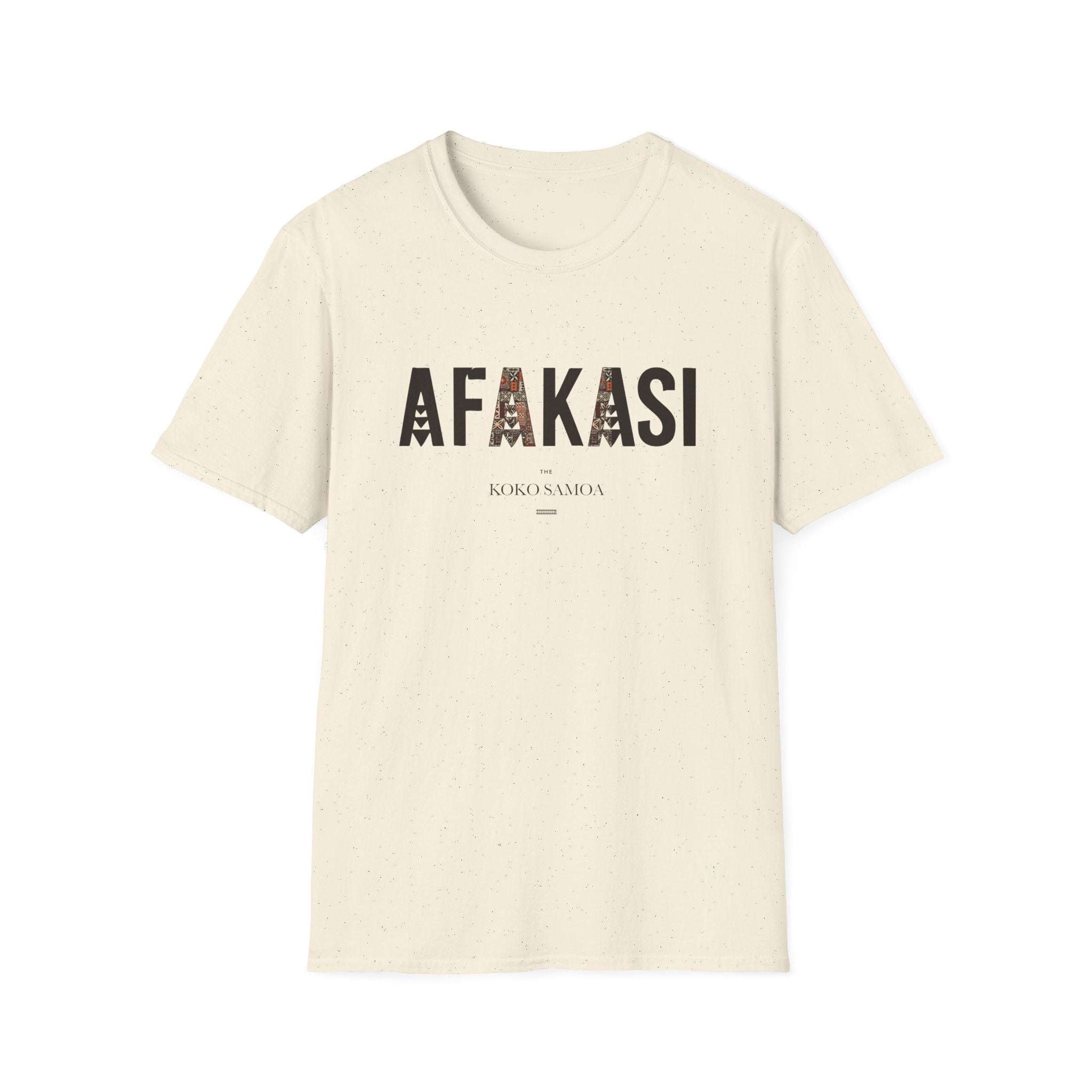 Charcoal soft unisex tee featuring the Afakasi design, casual and comfortable for everyday wear.