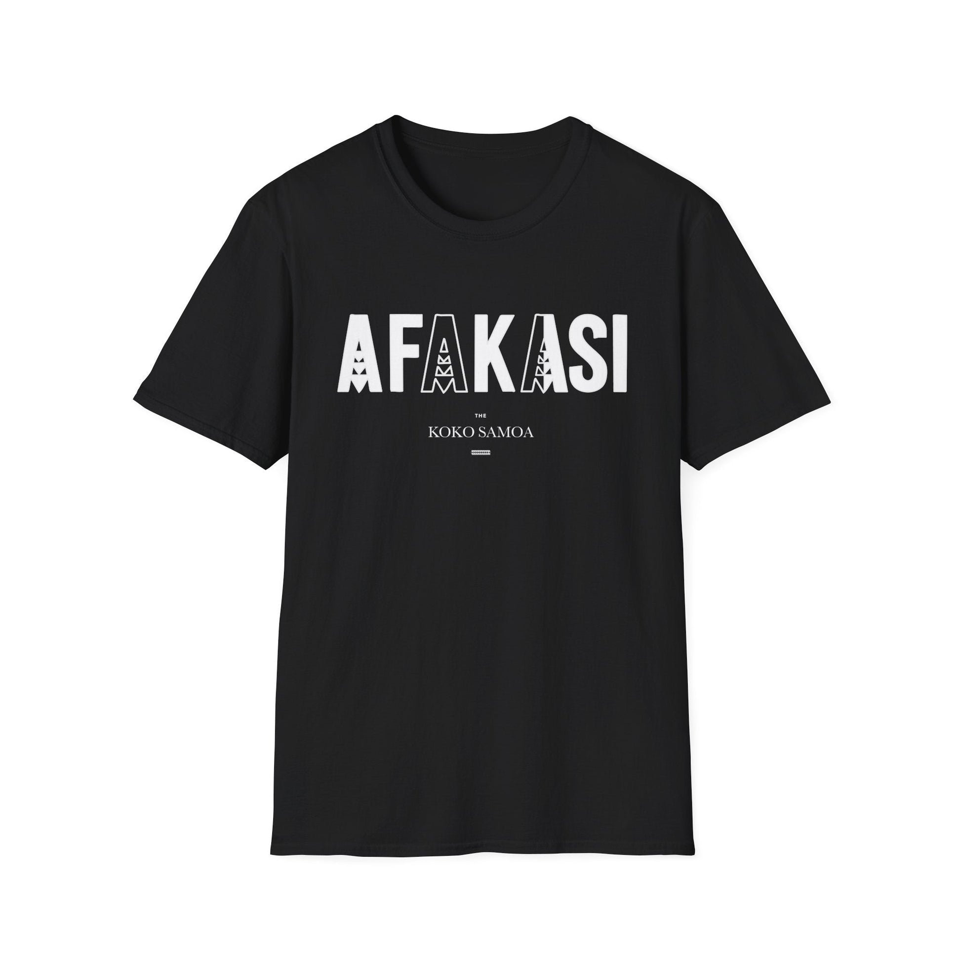 Charcoal soft unisex tee featuring the Afakasi design, suitable for AU and NZ sizes.