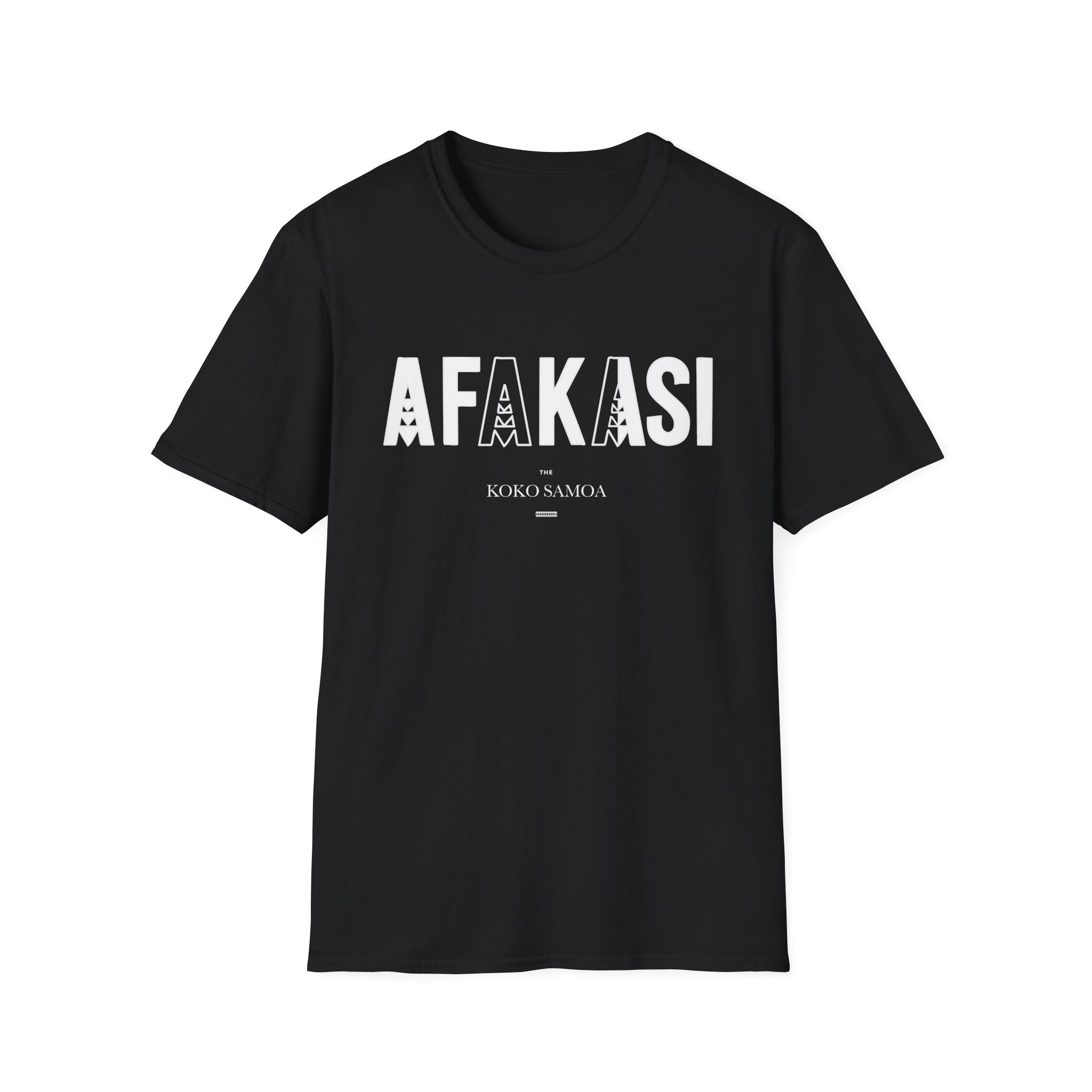 Charcoal soft unisex tee featuring the Afakasi design, suitable for AU and NZ sizes.
