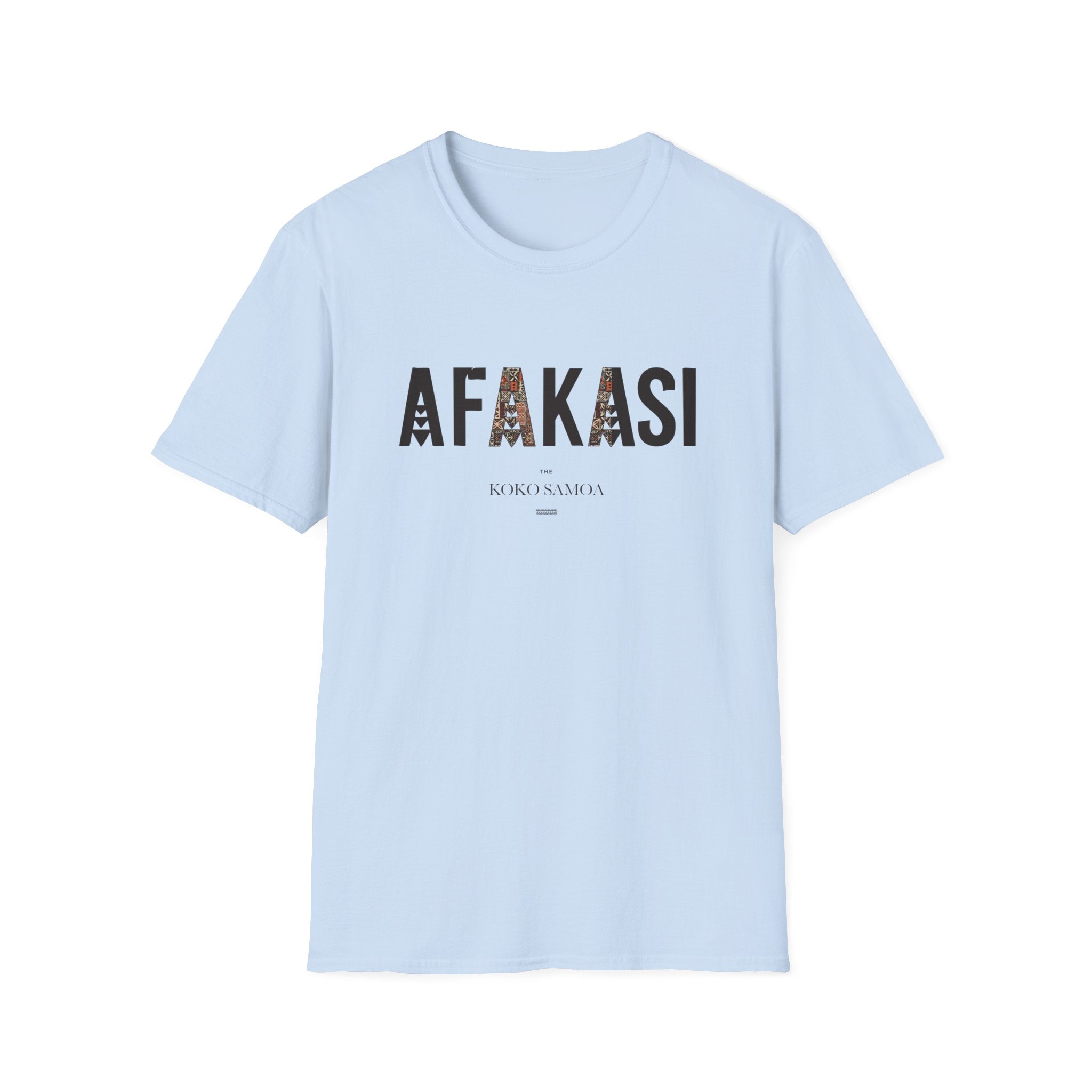 Charcoal unisex soft tee from The Print Bar with "Afakasi" design, casual fit, ideal for AU/NZ sizes, comfortable and stylish.