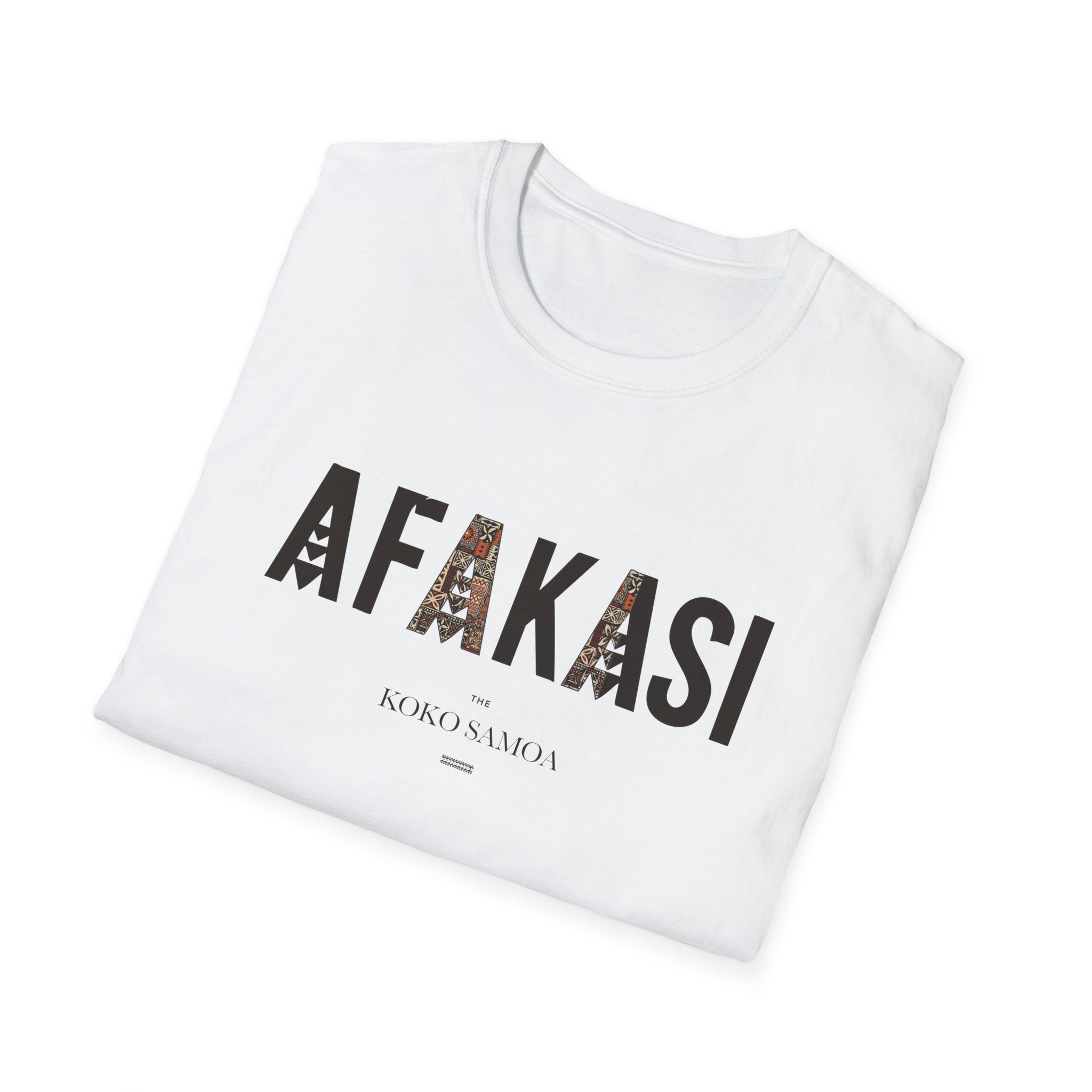 Charcoal unisex soft tee featuring the Afakasi design, casual fit, perfect for everyday wear in AU/NZ.