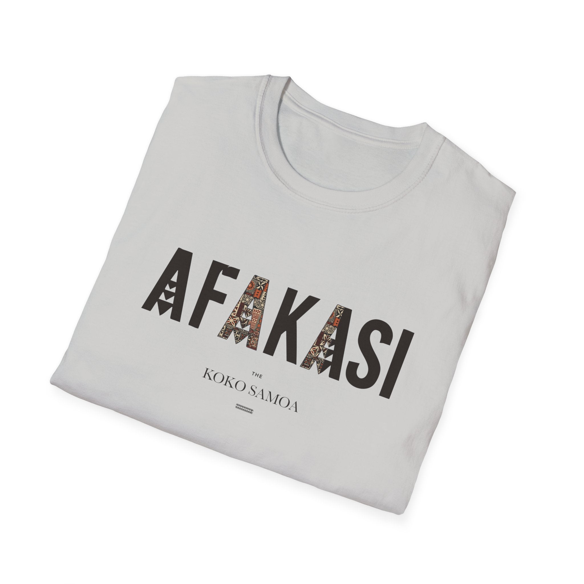 Charcoal soft unisex tee from The Print Bar featuring the Afakasi design, suitable for AU/NZ sizing, casual and comfortable.