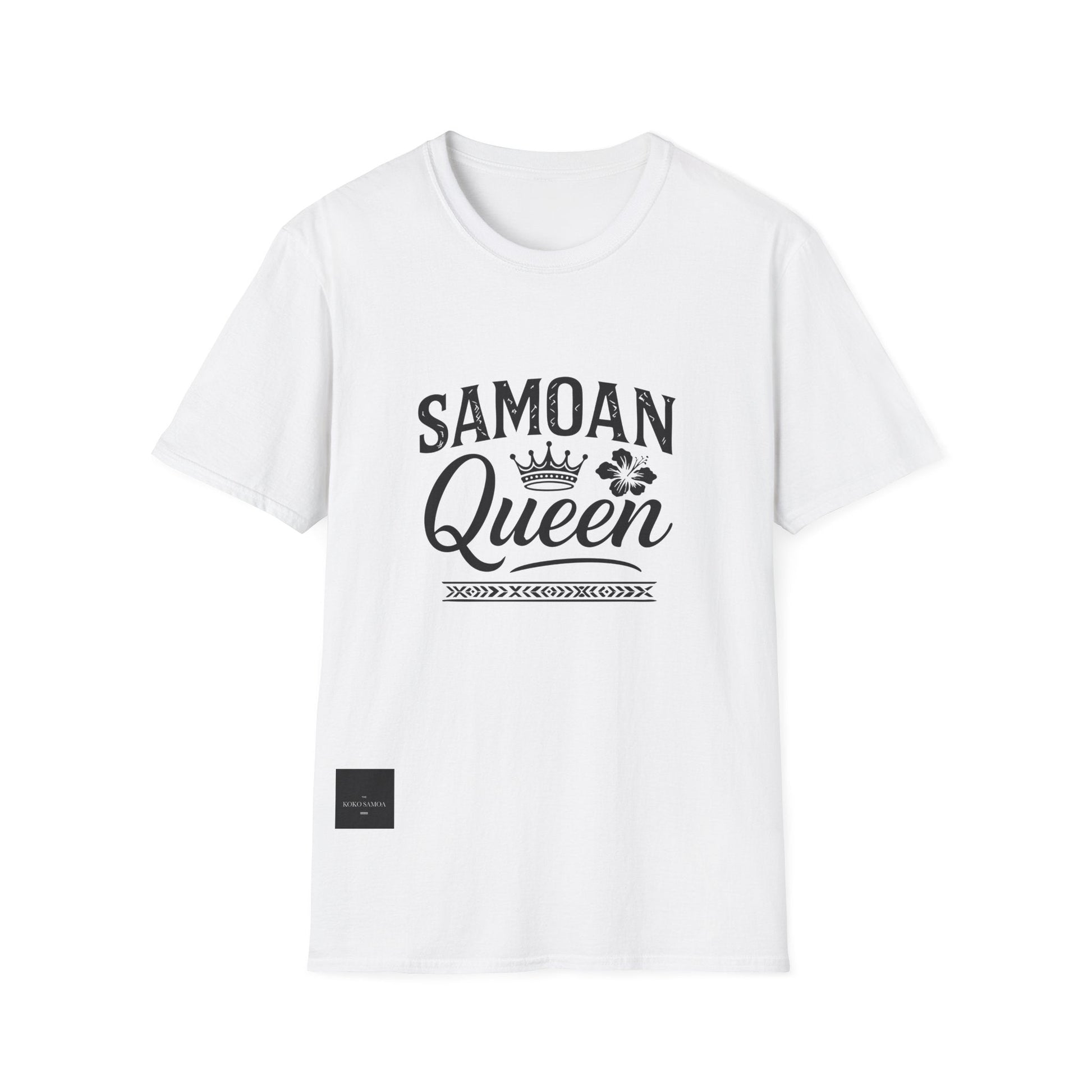 Charcoal soft unisex T-shirt featuring Samoan Queen AU/NZ design from The Print Bar. Comfortable casual wear for all.
