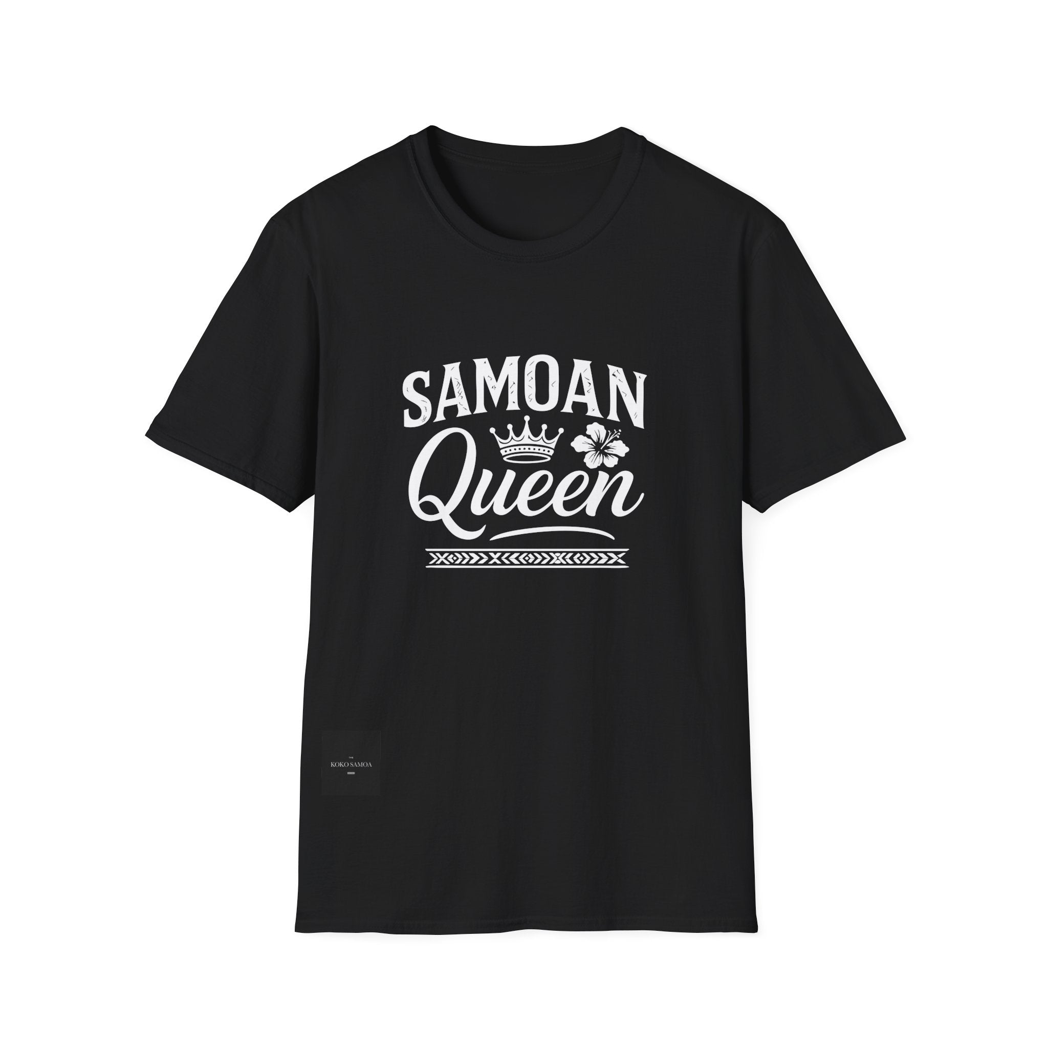 Charcoal soft unisex T-shirt featuring Samoan Queen design, from The Print Bar, casual and comfortable unisex tee.