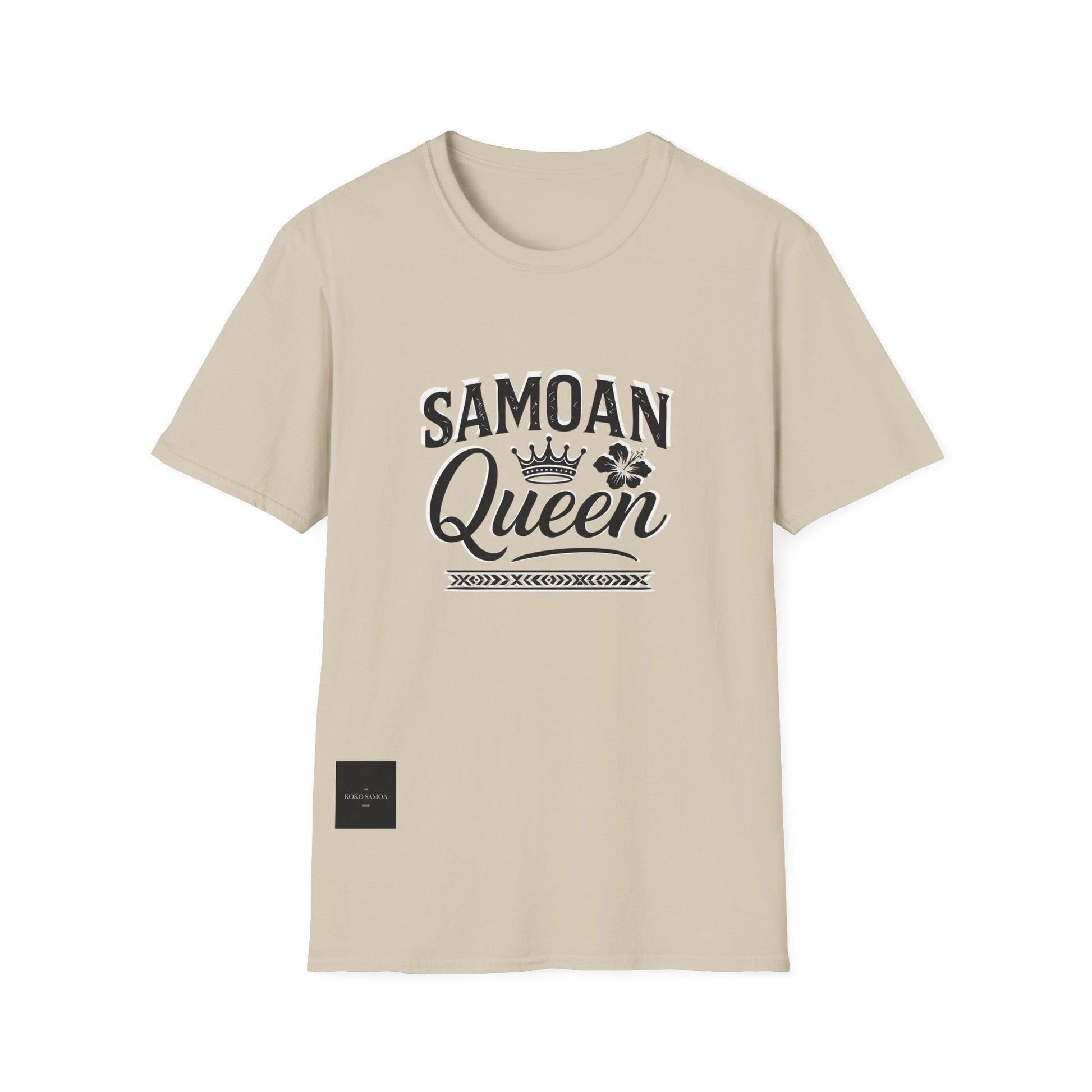 Charcoal soft unisex T-shirt featuring a Samoan Queen design, by The Print Bar. Comfortable, casual fit for all genders.