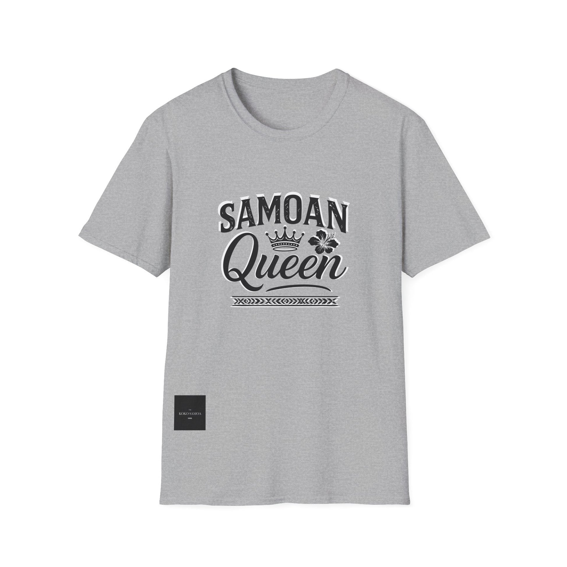 Charcoal soft unisex T-shirt featuring Samoan Queen AU/NZ graphic by The Print Bar, casual and comfortable unisex tee.