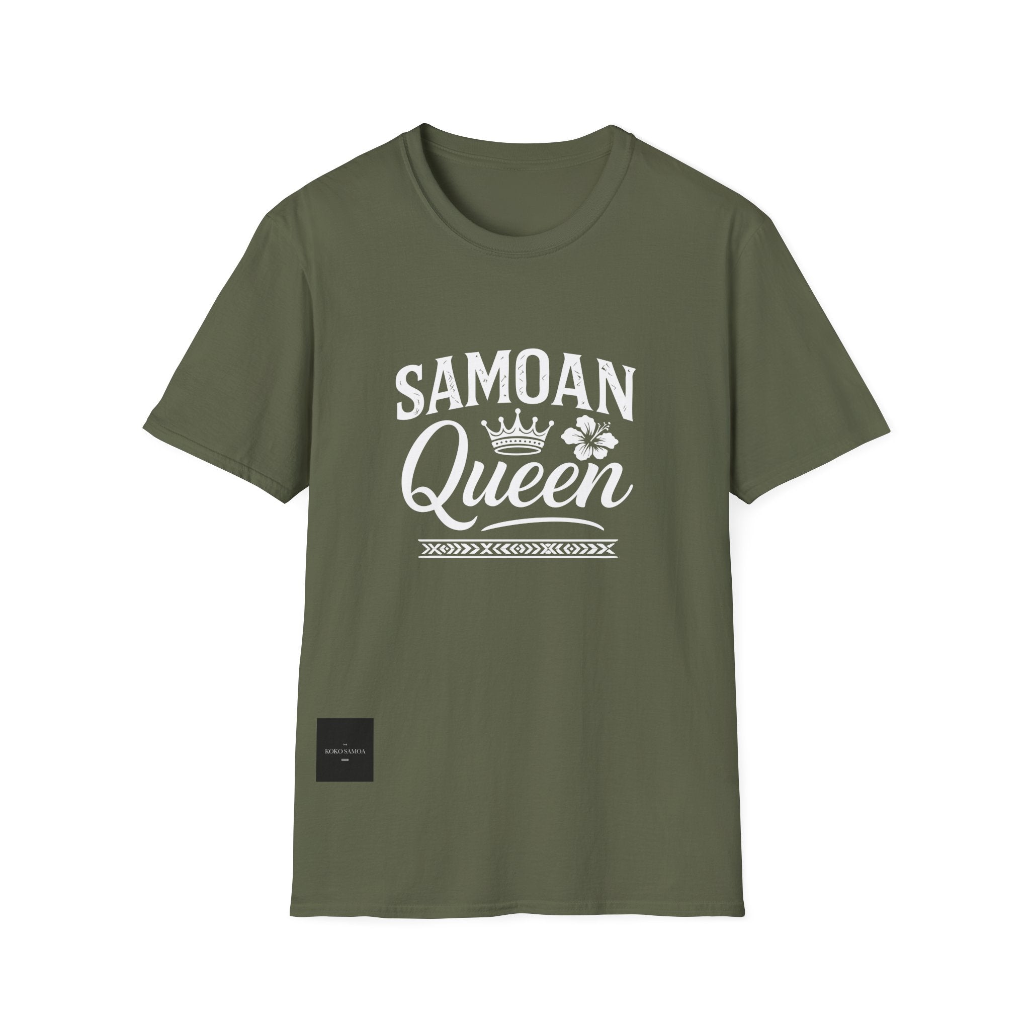 Charcoal soft unisex T-shirt featuring a Samoan Queen design, by The Print Bar, perfect for casual wear.
