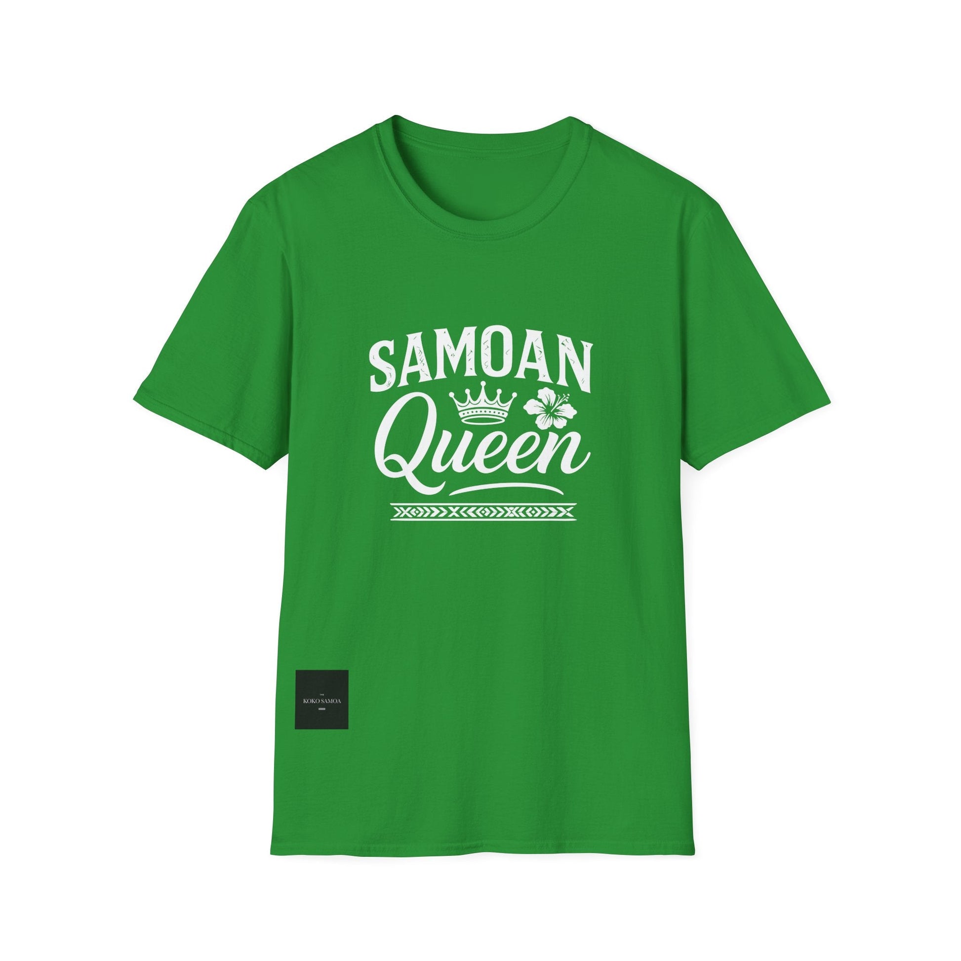 Charcoal soft unisex T-shirt featuring Samoan Queen design by The Print Bar, casual fit for men and women.