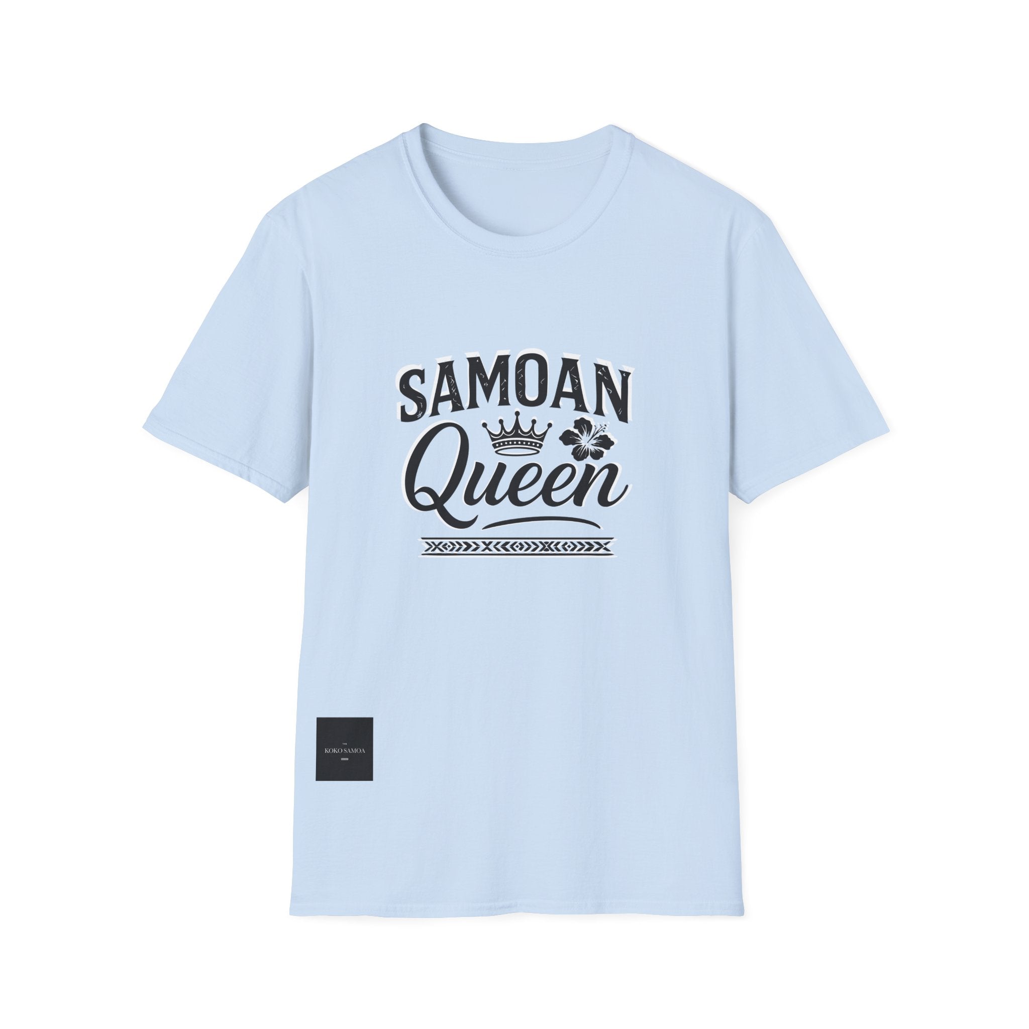 Charcoal unisex soft tee featuring Samoan Queen AU/NZ design from The Print Bar, comfortable and stylish unisex shirt.
