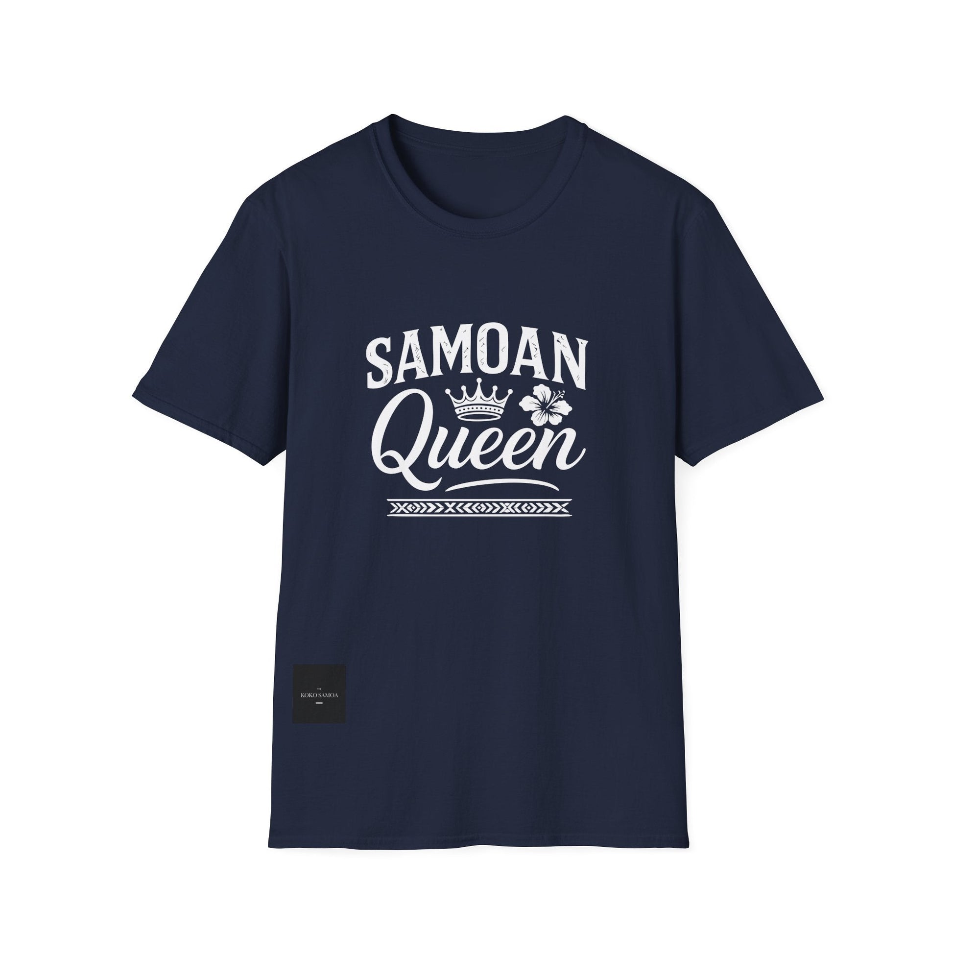 Charcoal soft unisex T-shirt featuring a Samoan Queen design by The Print Bar, casual and comfortable fit for all genders.