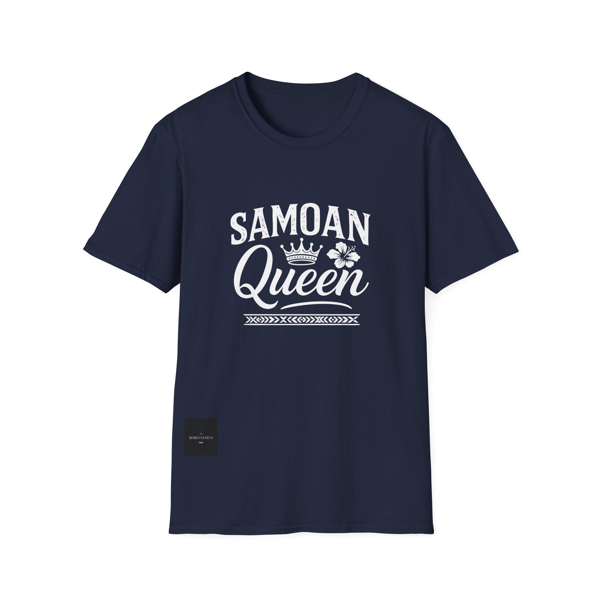 Charcoal soft unisex T-shirt featuring a Samoan Queen design by The Print Bar, casual and comfortable fit for all genders.