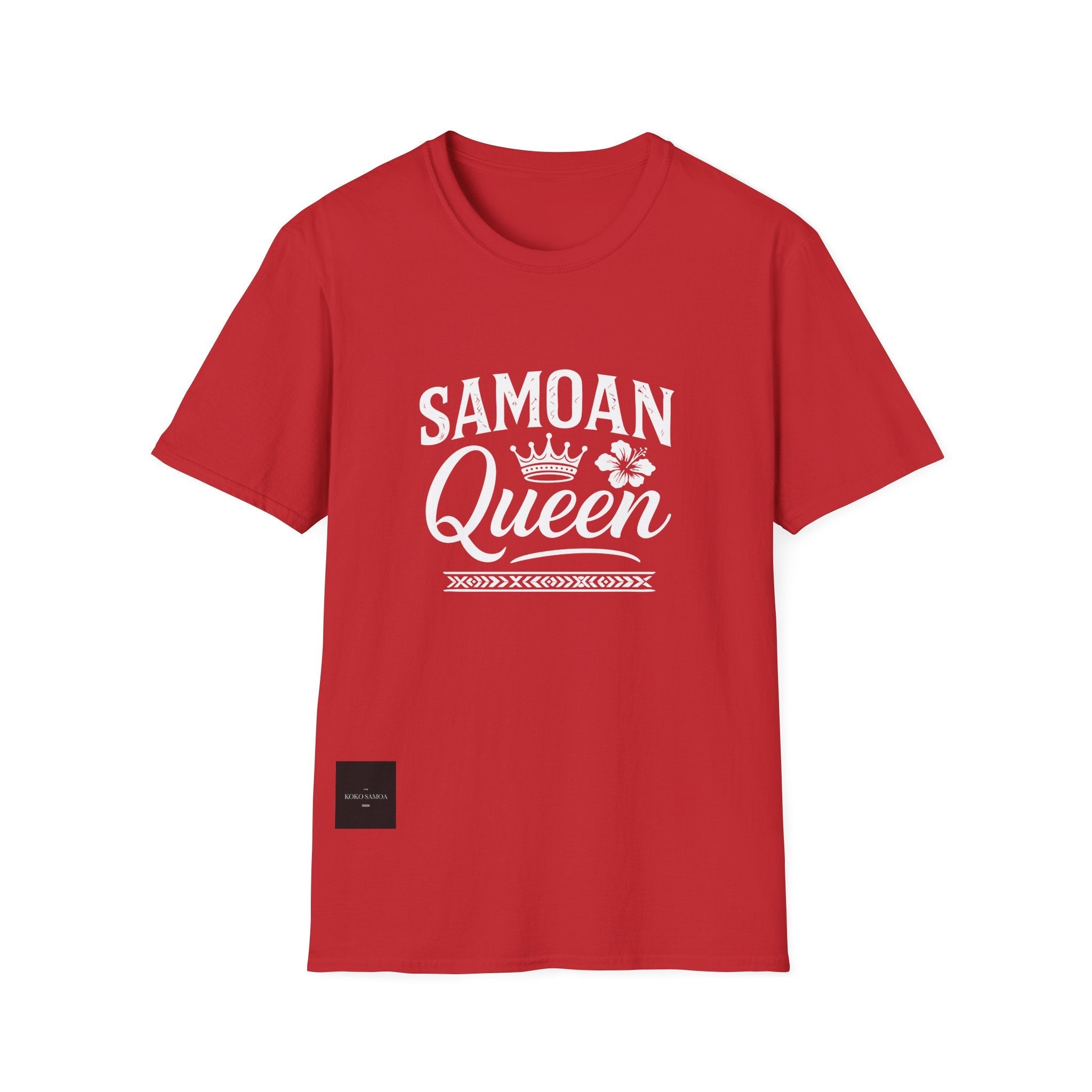 Charcoal soft unisex T-shirt featuring a Samoan Queen design, by The Print Bar, perfect for casual wear and cultural expression.