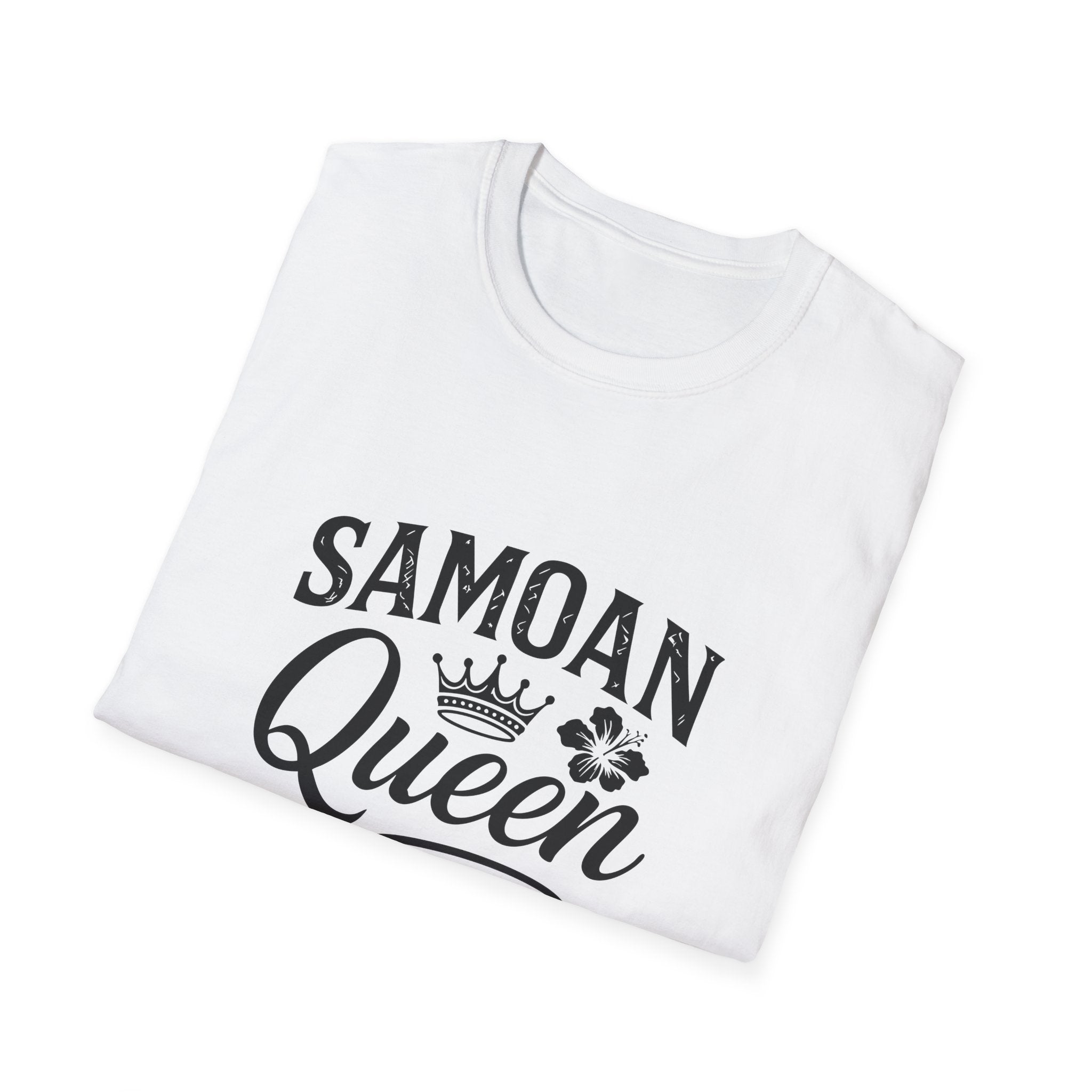 Charcoal soft unisex T-shirt featuring a Samoan Queen design from The Print Bar, perfect for casual wear.