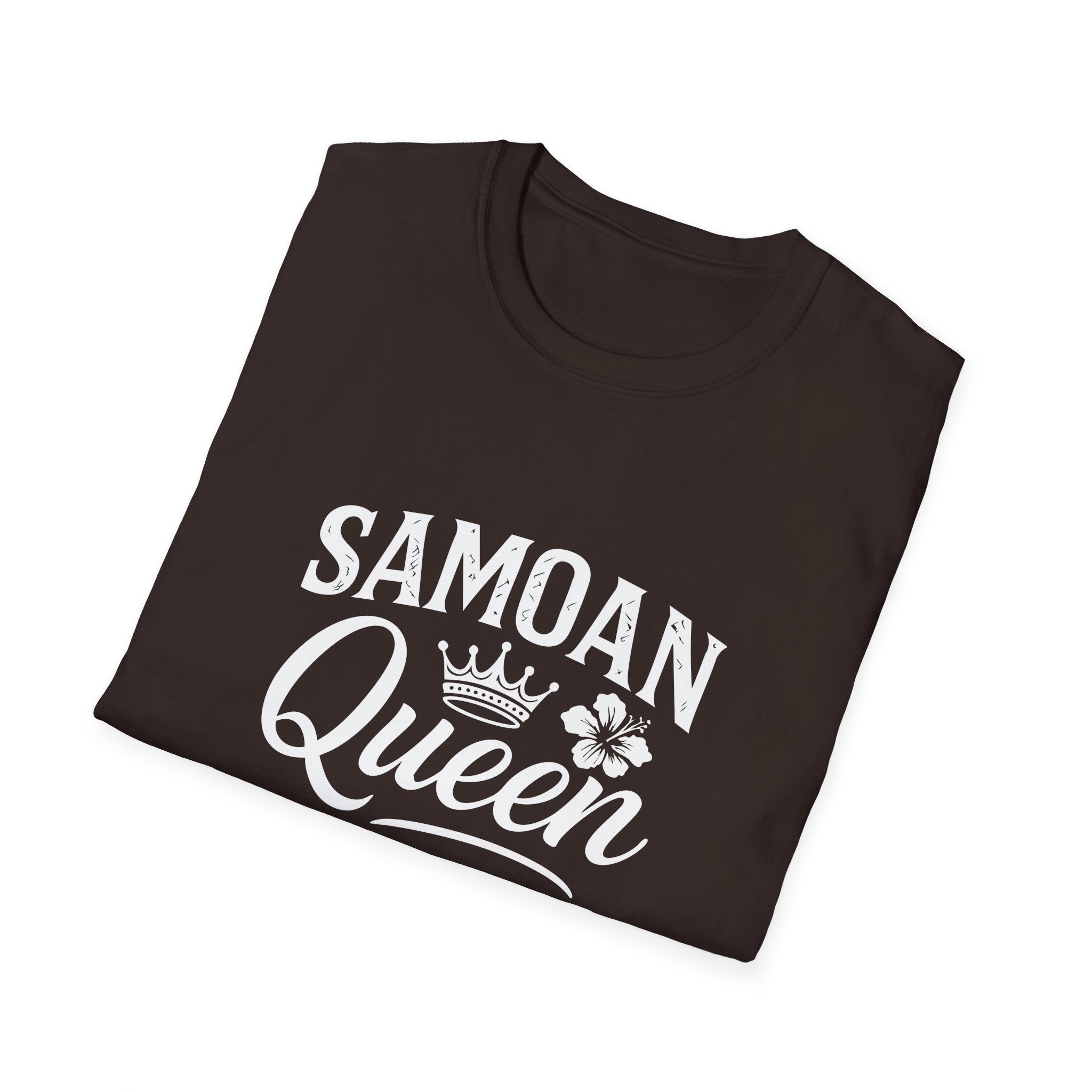 Charcoal soft unisex T-shirt featuring Samoan Queen AU/NZ print, casual and comfortable clothing by The Print Bar.