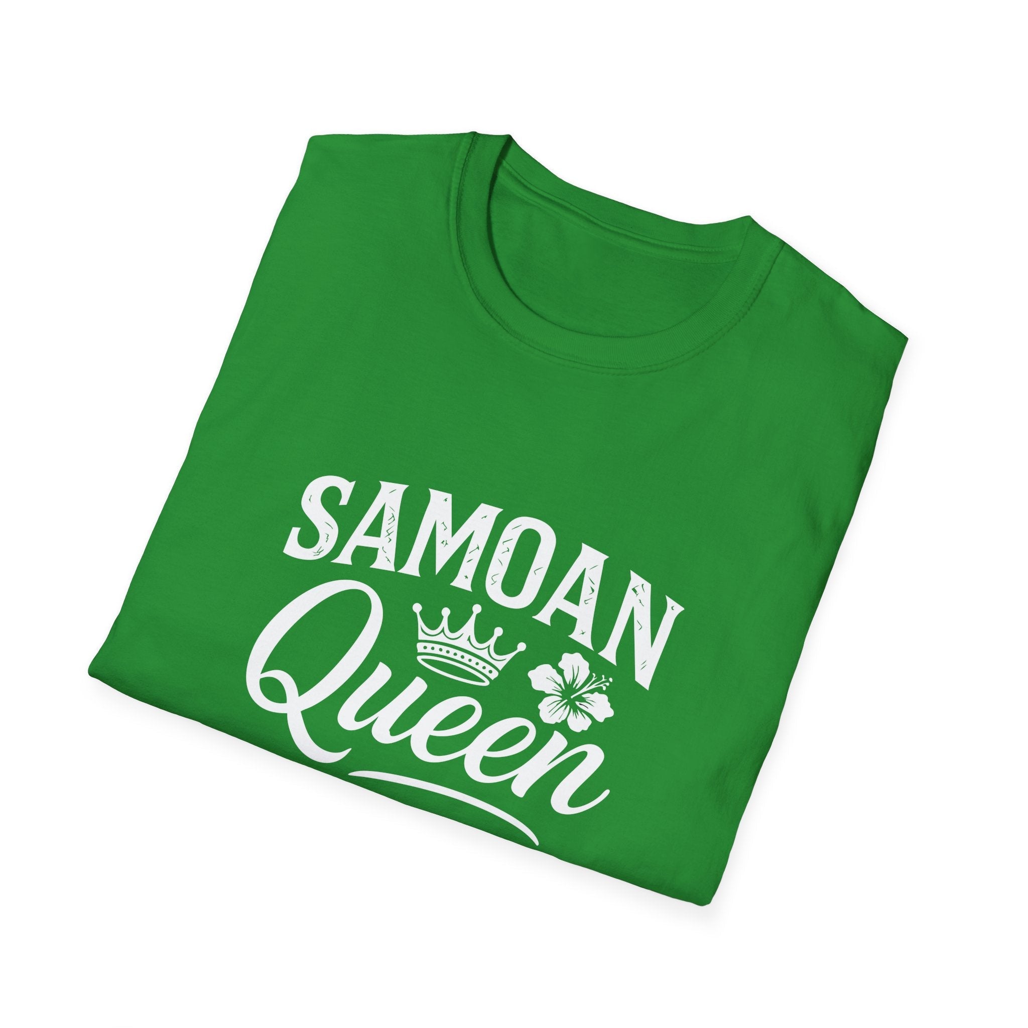 Charcoal soft unisex T-shirt featuring Samoan Queen AU/NZ graphic, made by The Print Bar. Comfortable and stylish casual wear.