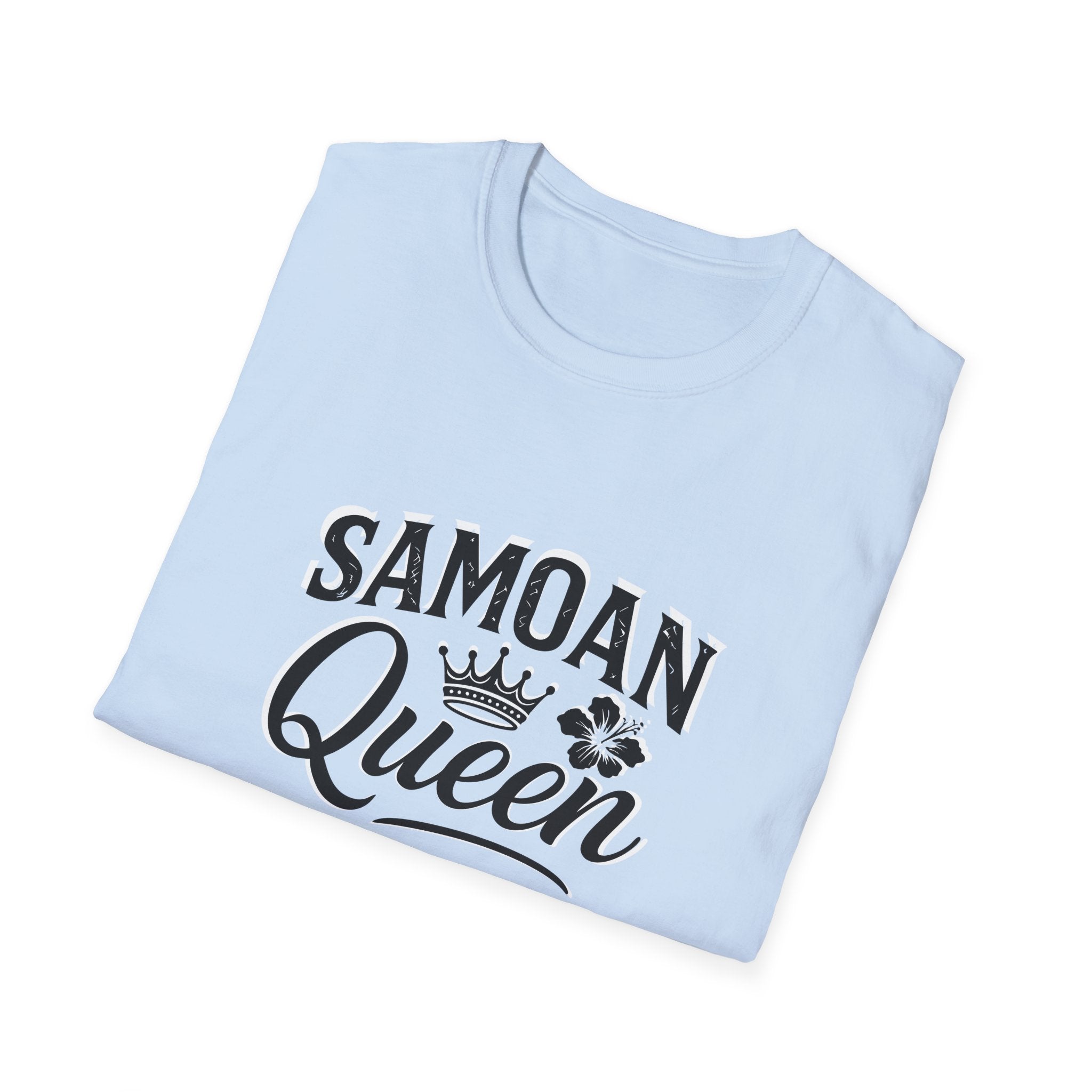 Charcoal soft unisex T-shirt featuring Samoan Queen design by The Print Bar, suitable for AU/NZ sizes S.