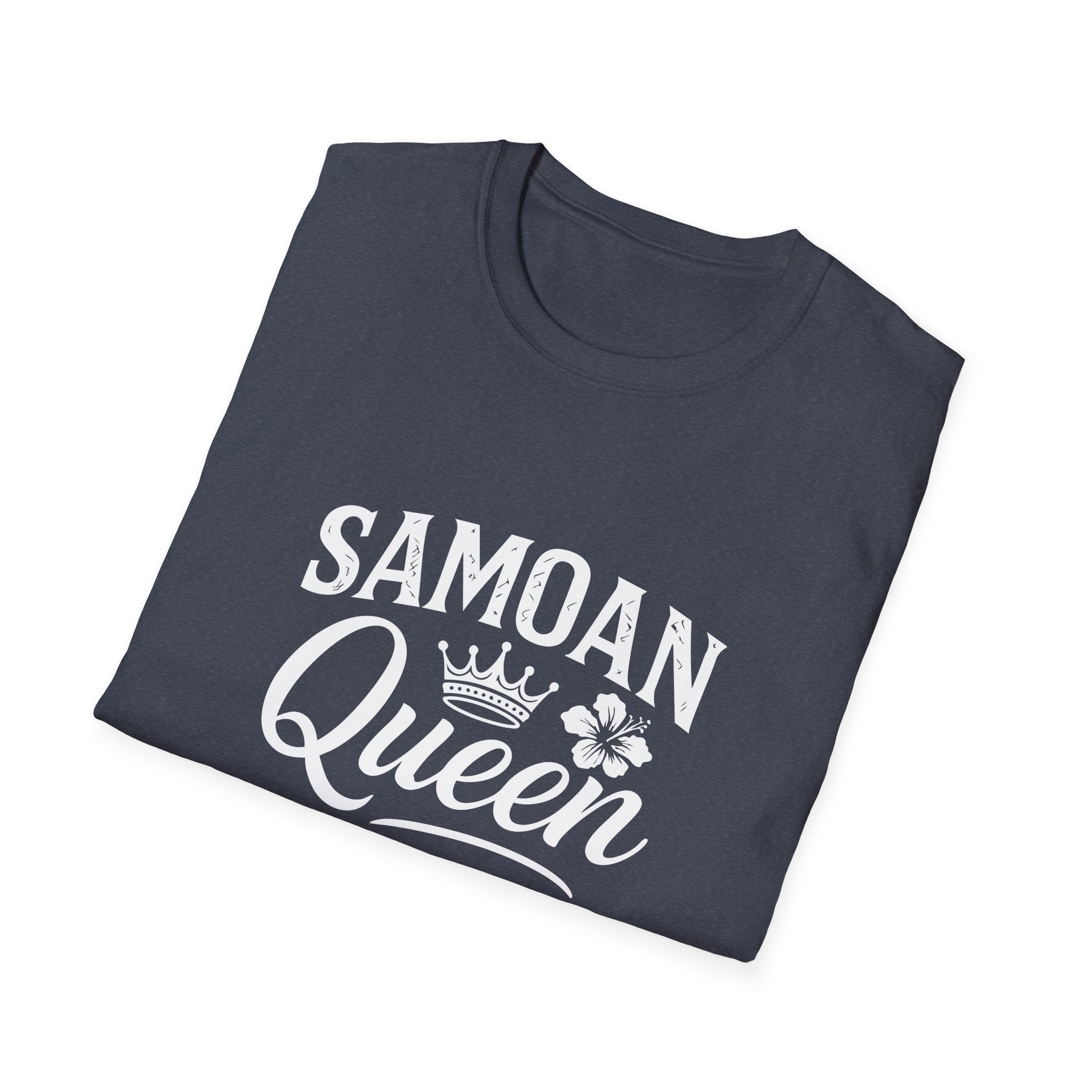 Charcoal soft unisex T-shirt featuring Samoan Queen design by The Print Bar, casual fit for men and women.