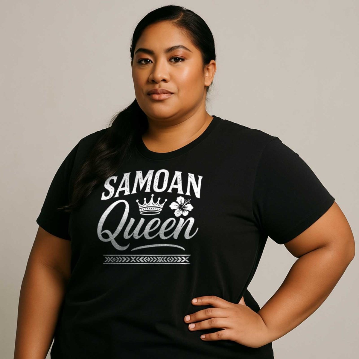 Charcoal soft unisex T-shirt featuring a Samoan Queen design, by The Print Bar, perfect for casual wear.
