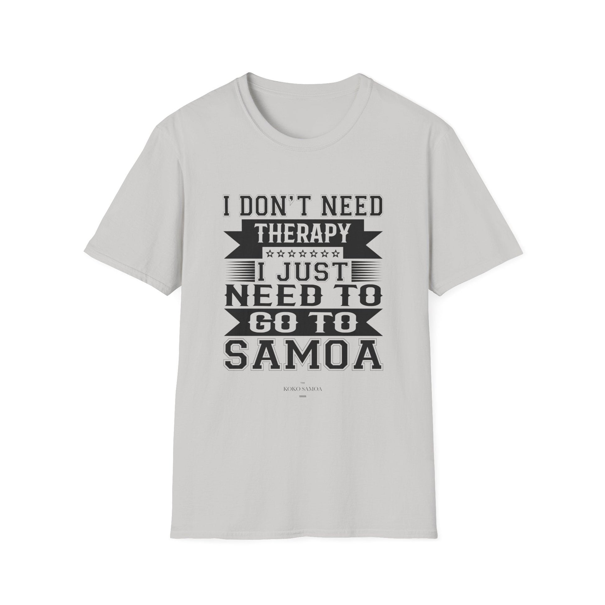 Charcoal unisex soft tee featuring Samoan Therapy design, comfortable casual shirt for men and women.