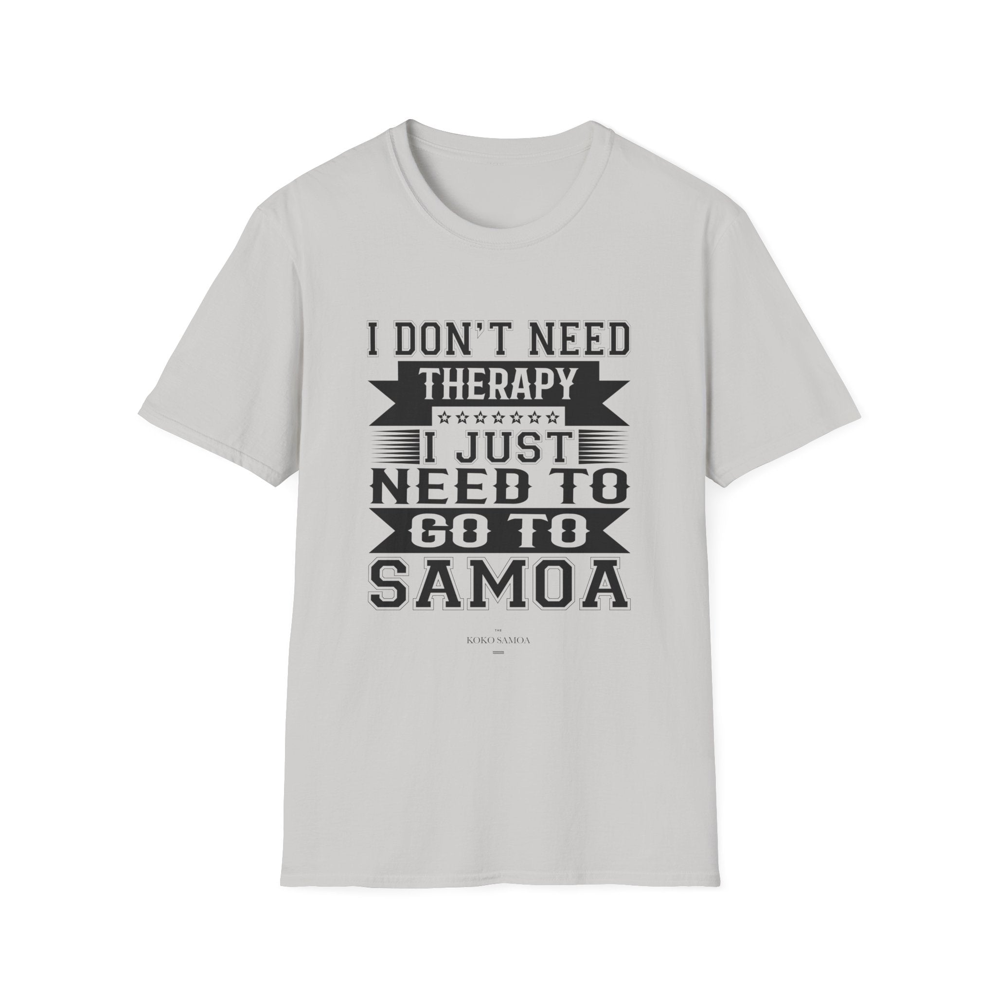 Charcoal unisex soft tee featuring Samoan Therapy design, comfortable casual shirt for men and women.