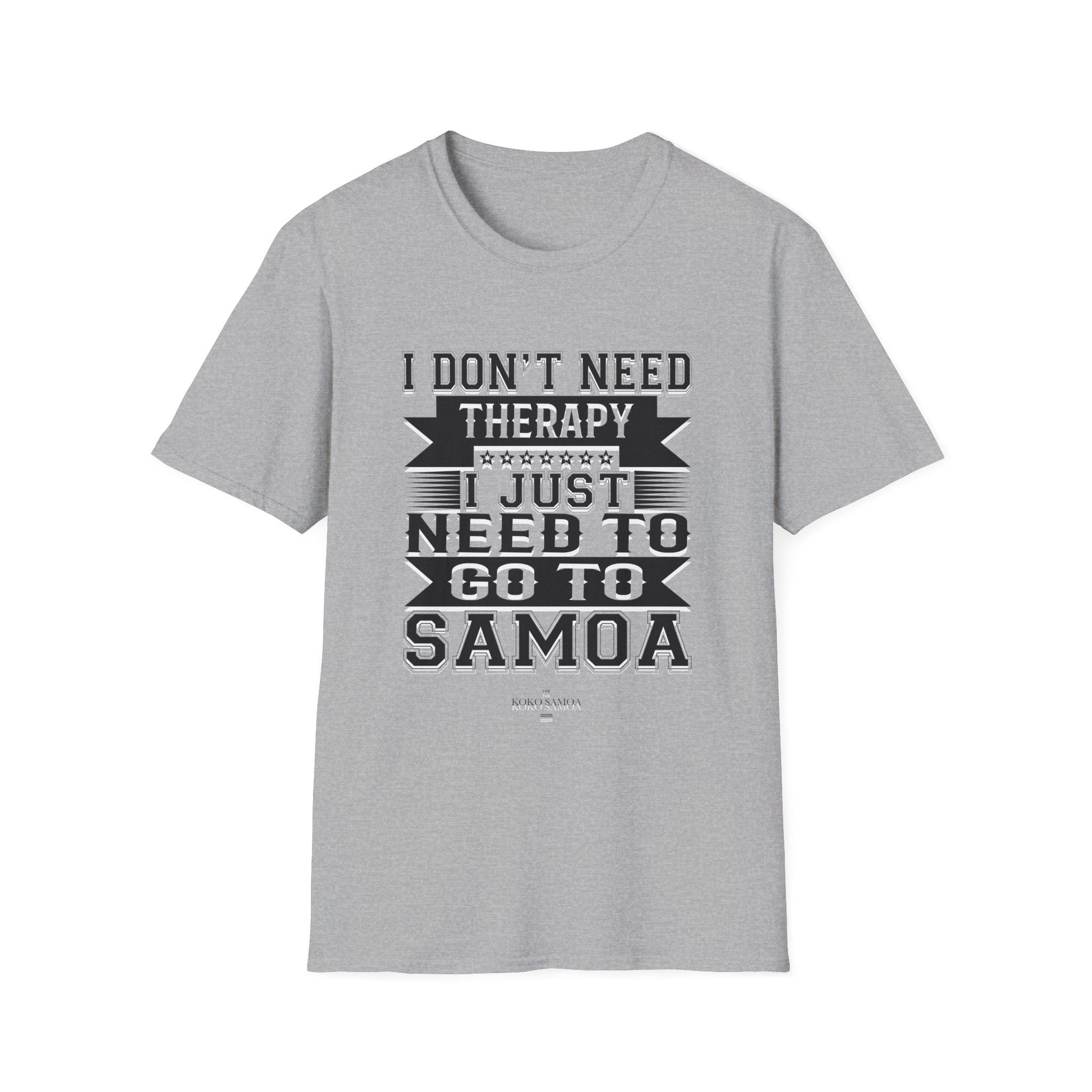 Charcoal unisex soft tee featuring Samoan Therapy design, perfect for casual wear in AU/NZ.