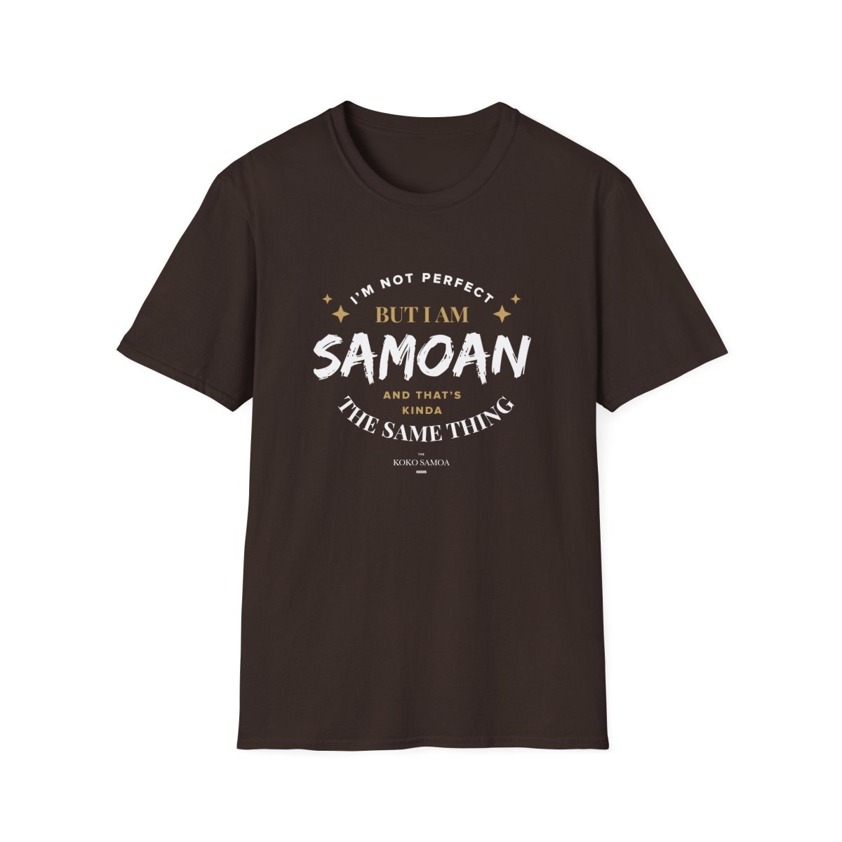 Dark chocolate soft unisex T-shirt by The Print Bar featuring "Not Perfect But Samoan" design for AU/NZ.