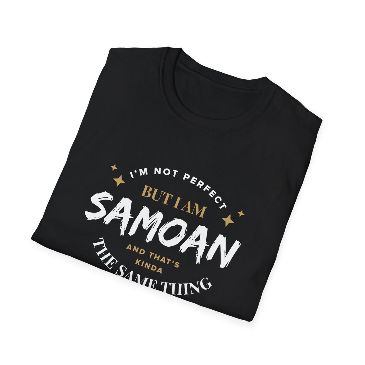 Soft unisex Samoan-themed T-shirt in dark chocolate from The Print Bar, featuring personalized design with "Not Perfect But Samoan."