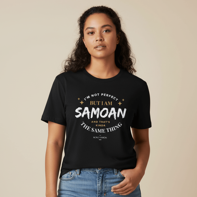 Dark chocolate soft unisex T-shirt by The Print Bar featuring the "Not Perfect But Samoan" design, personalized for AU/NZ.