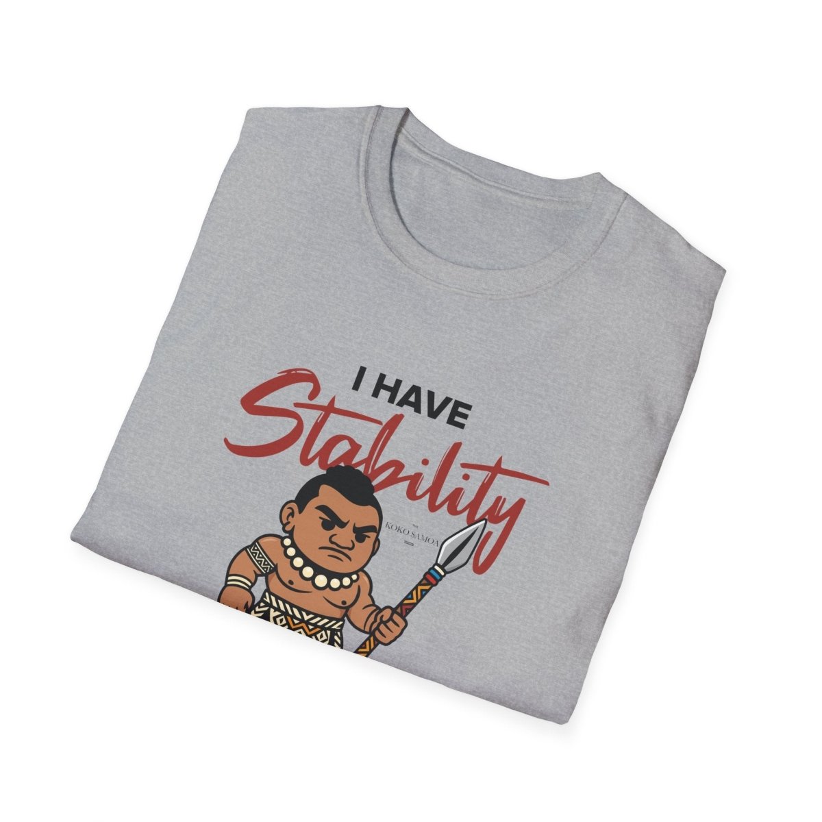 Light blue unisex T-shirt from The Print Bar featuring "Stability" design, made of soft fabric, suitable for AU/NZ sizes S.