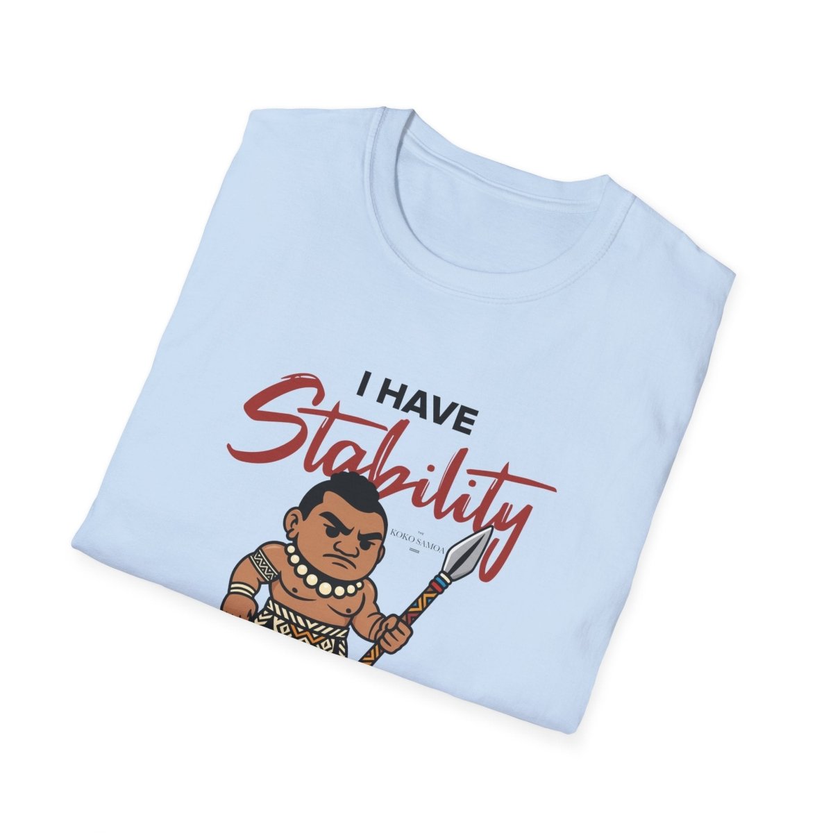 Light blue soft unisex T-shirt by The Print Bar featuring stability design, suitable for AU/NZ sizes, casual and comfortable wear.