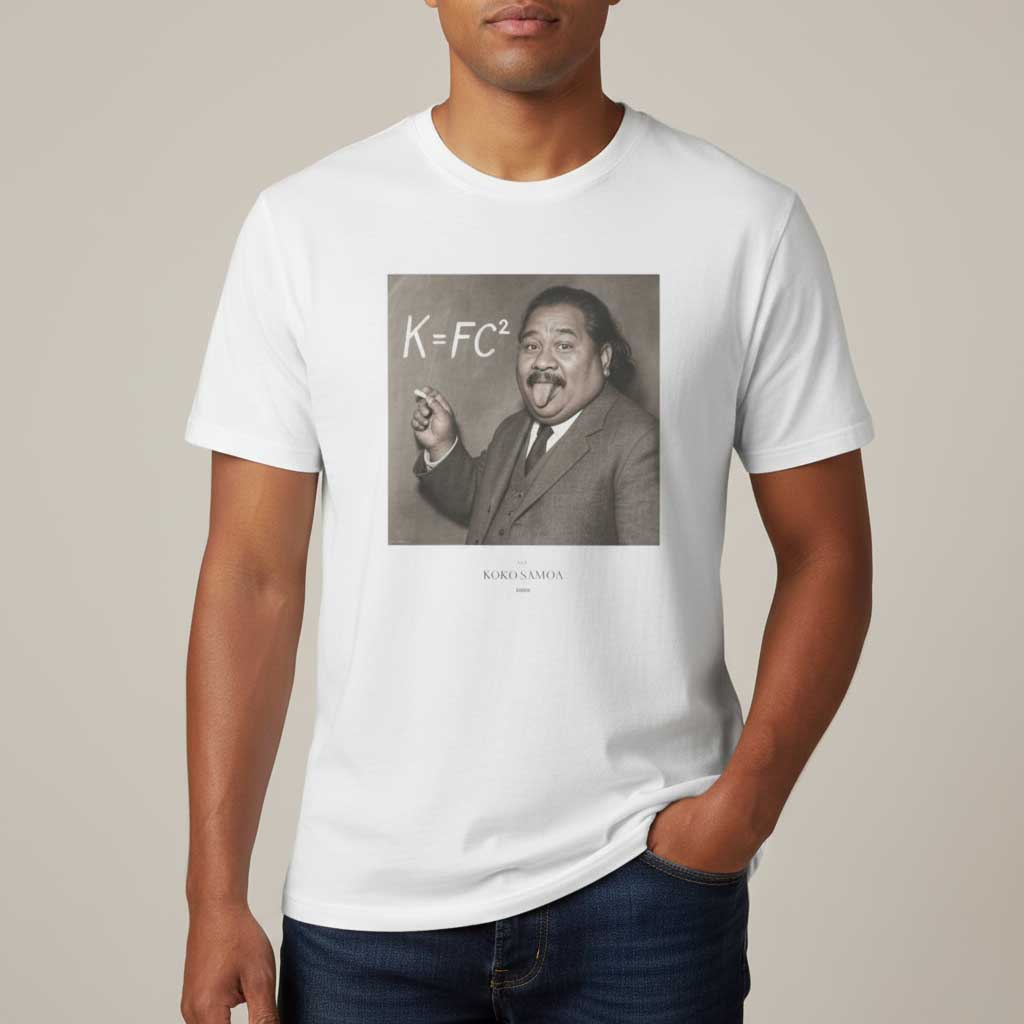 White soft unisex T-shirt with K=FC² design, suitable for AU/NZ, casual style, displayed flat on a white background.