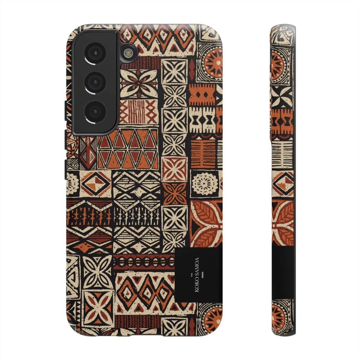 Tough Phone Case Elei design for AU/NZ/USA, durable protective cover with Polynesian-style pattern on a smartphone.