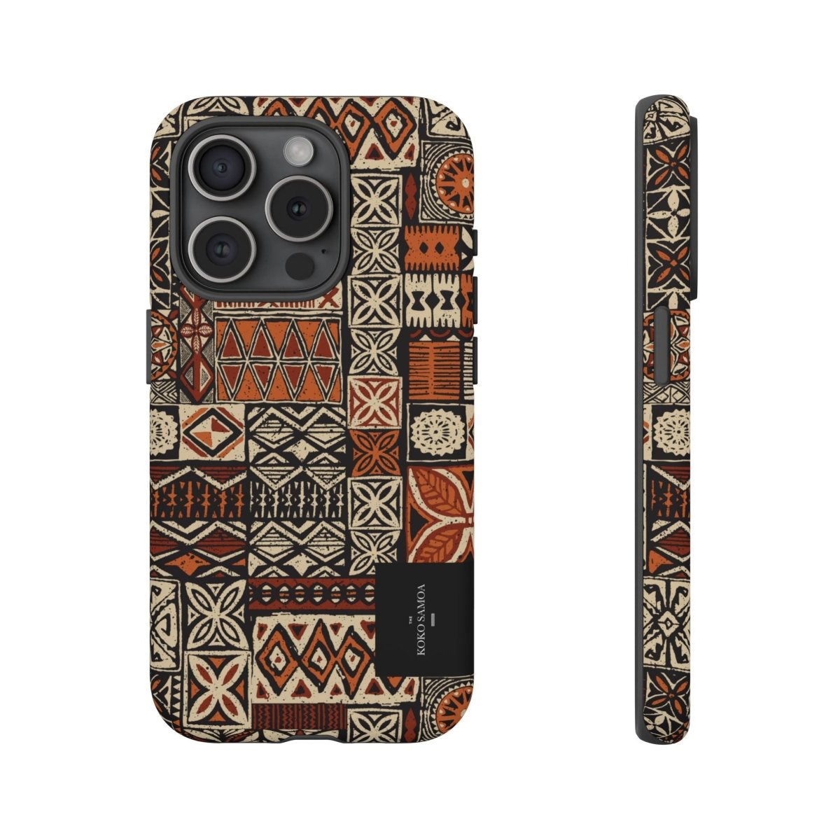 Tough Phone Case Elei design for AU/NZ/USA, durable protective case with vibrant Koko Samoa pattern on smartphone.