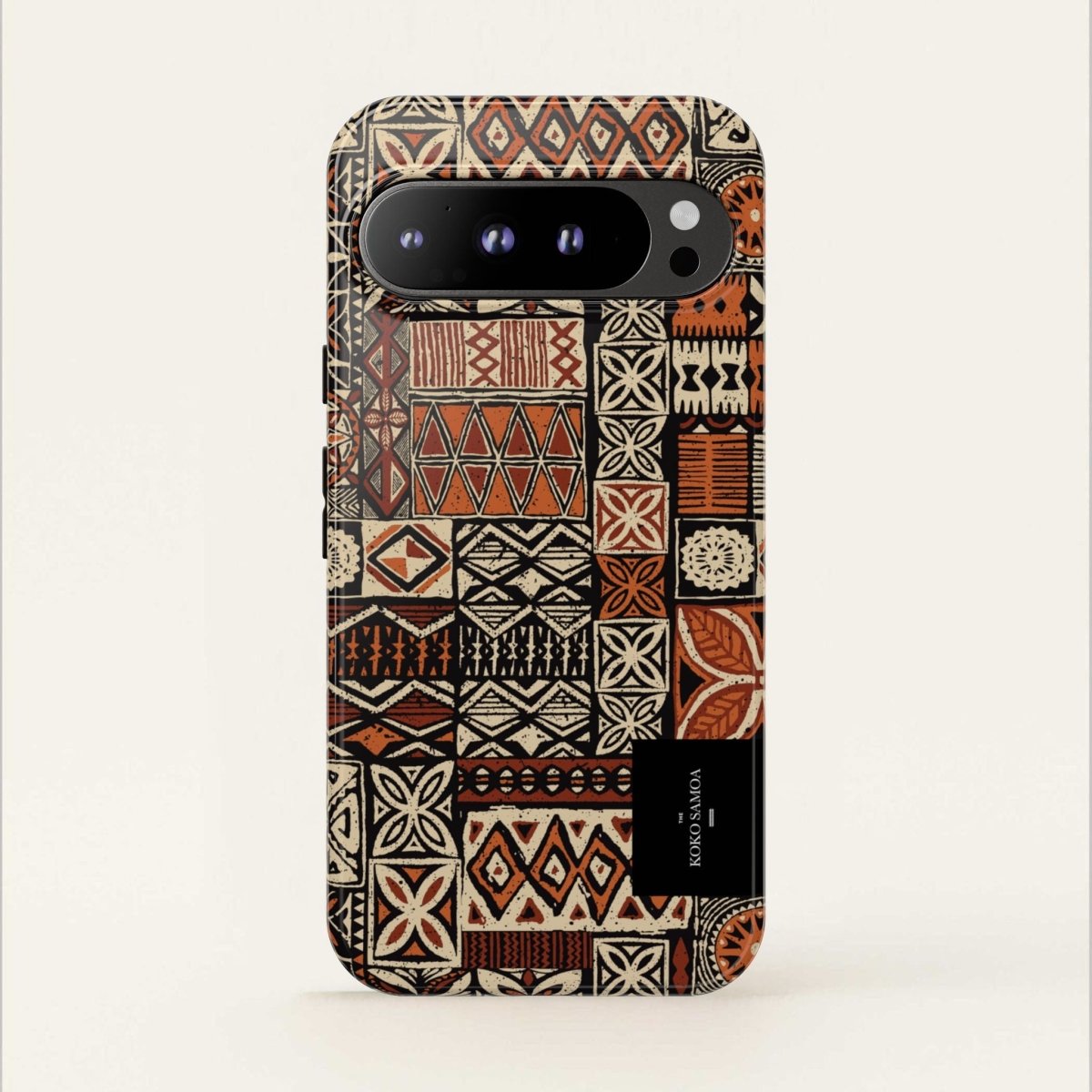 Durable WOYC Elei tough phone case for AU/NZ/USA with traditional Samoa-inspired Koko design, protecting smartphone.