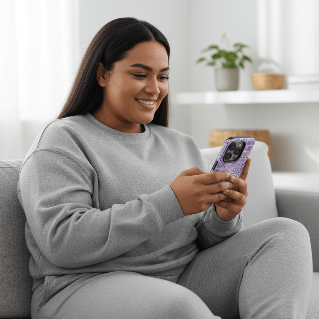 Lavender Elei tough phone case for iPhone and Samsung, designed with a durable, protective cover featuring a floral pattern.