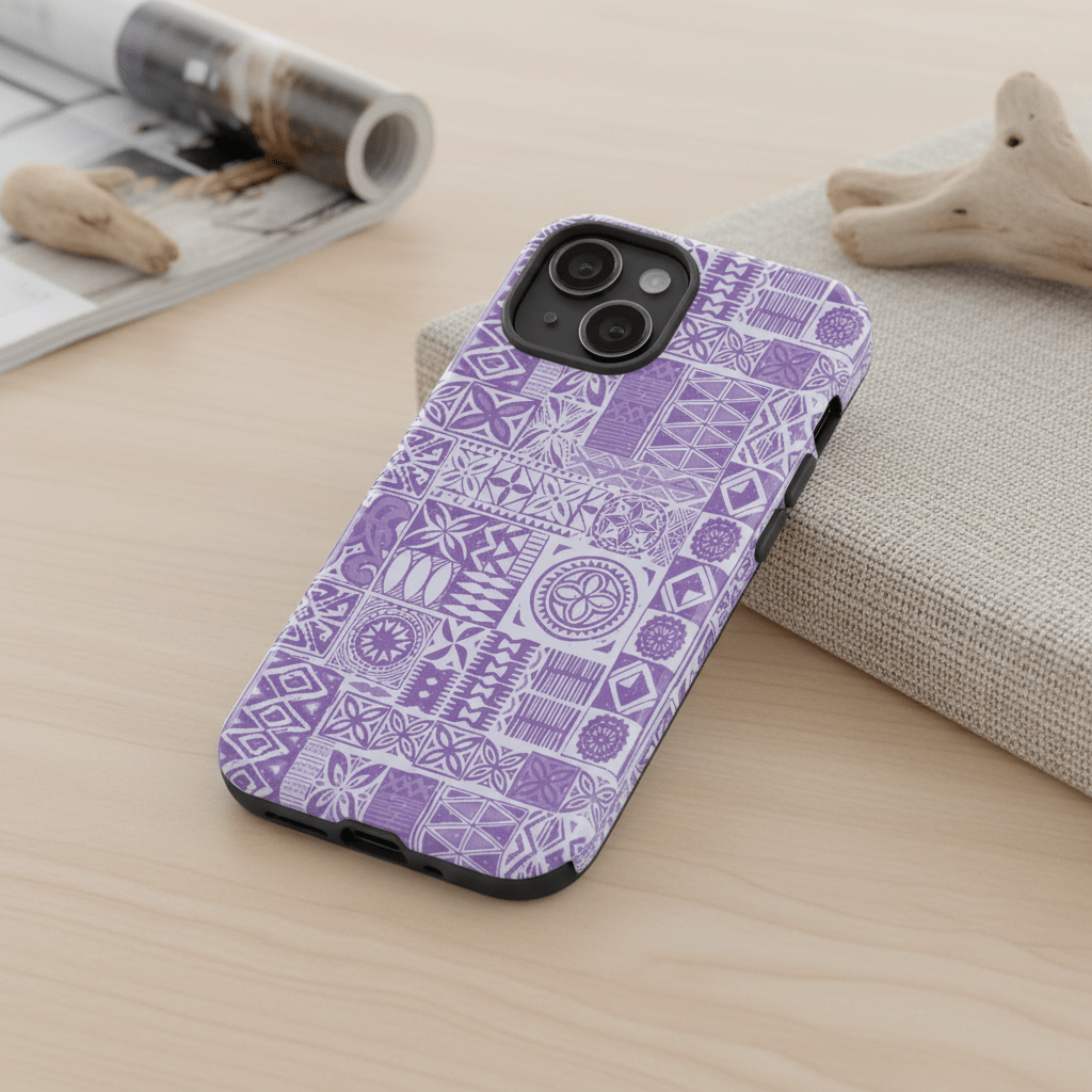 Lavender Elei tough phone case, designed for durability, fits smartphones with vibrant floral pattern.