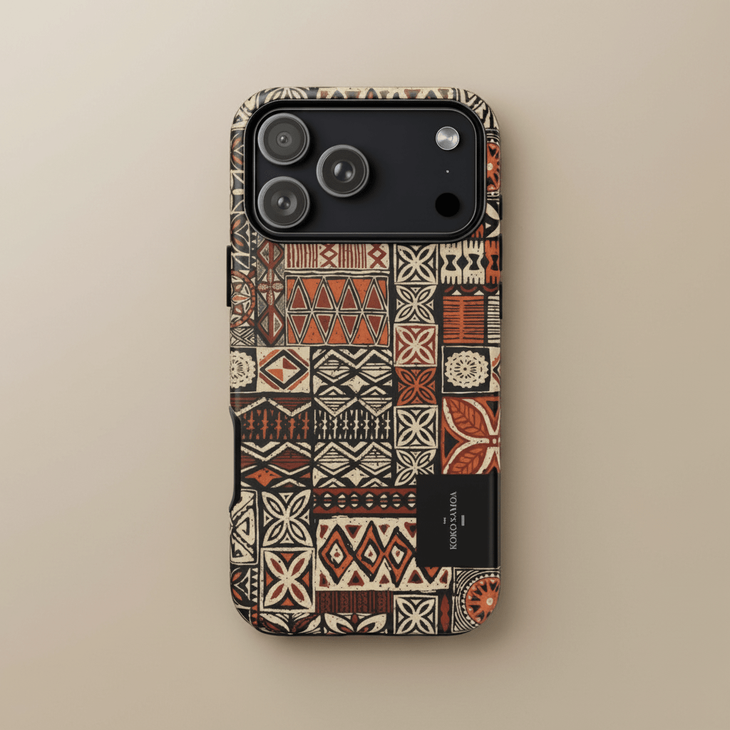 Printify Tough Phone Case with Elei design featuring Koko Samoa pattern, durable protective cover for smartphones.