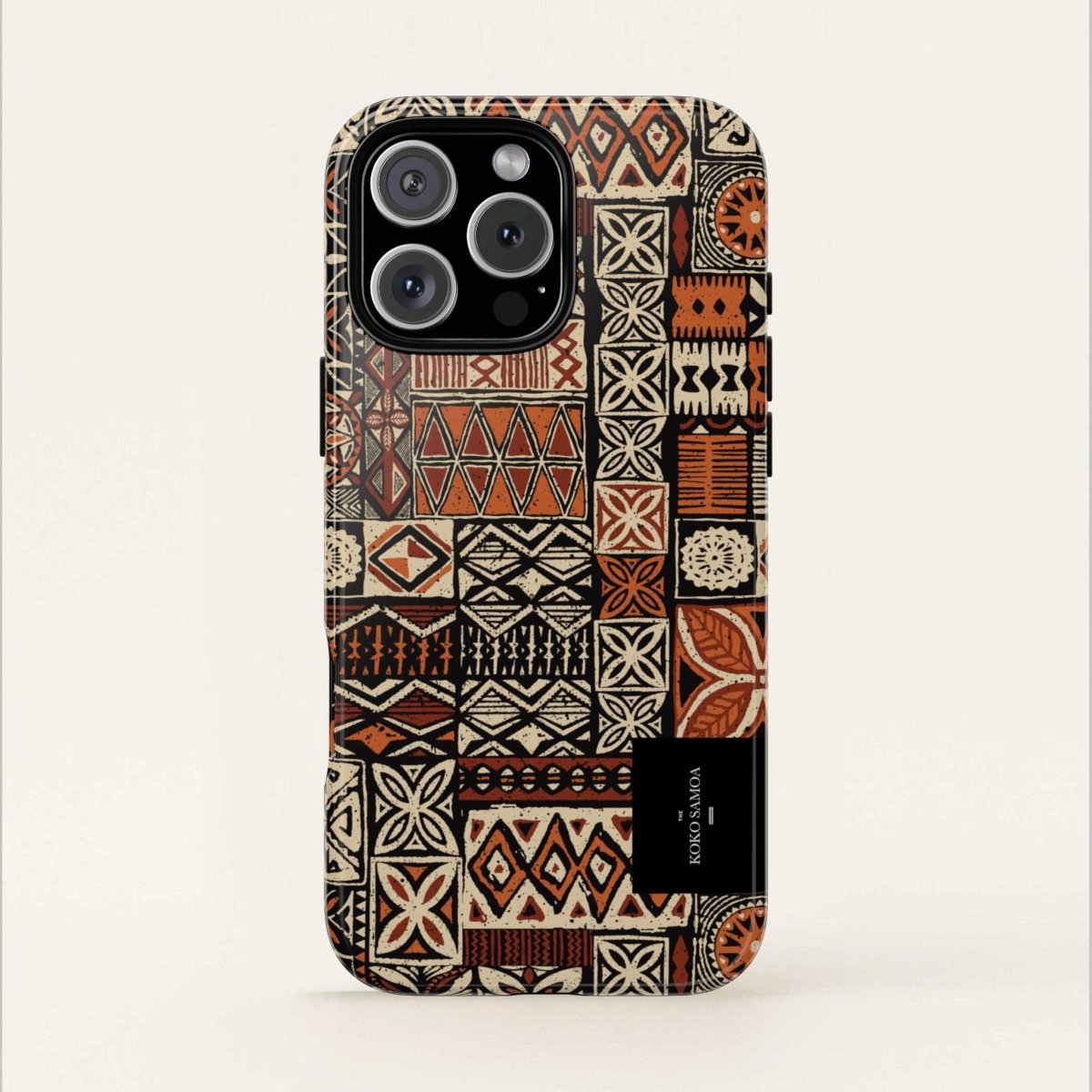 WOYC Tough Phone Case Elei design for AU/NZ/USA, durable protective cover with vibrant Koko Samoa pattern on front.